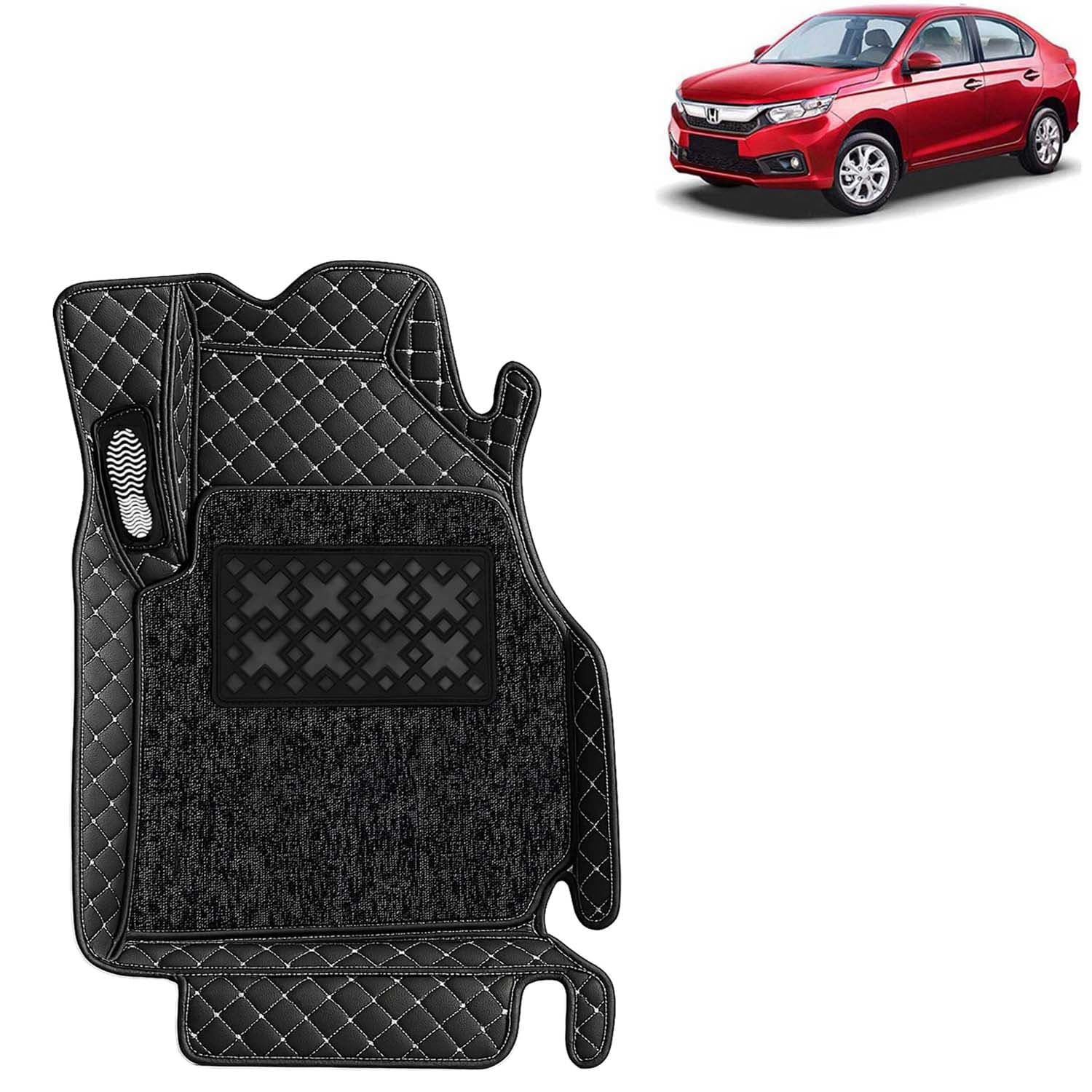 Accessories Premium 7D Car Floor Mats Only Compatible with Honda Amaze (Automatic Transmission) Year 2018 to 2020, Set of 3 Pcs, 100% Waterproof & Washable 7D Car Foot Mats, Classic Black