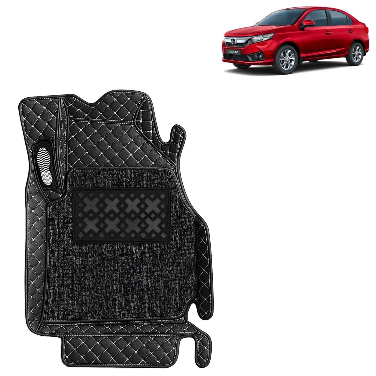 Accessories Premium 7D Car Floor Mats Only Compatible with Honda Amaze (Automatic Transmission) Year 2023 to 2024, Set of 3 Pcs, 100% Waterproof & Washable 7D Car Foot Mats, Classic Black