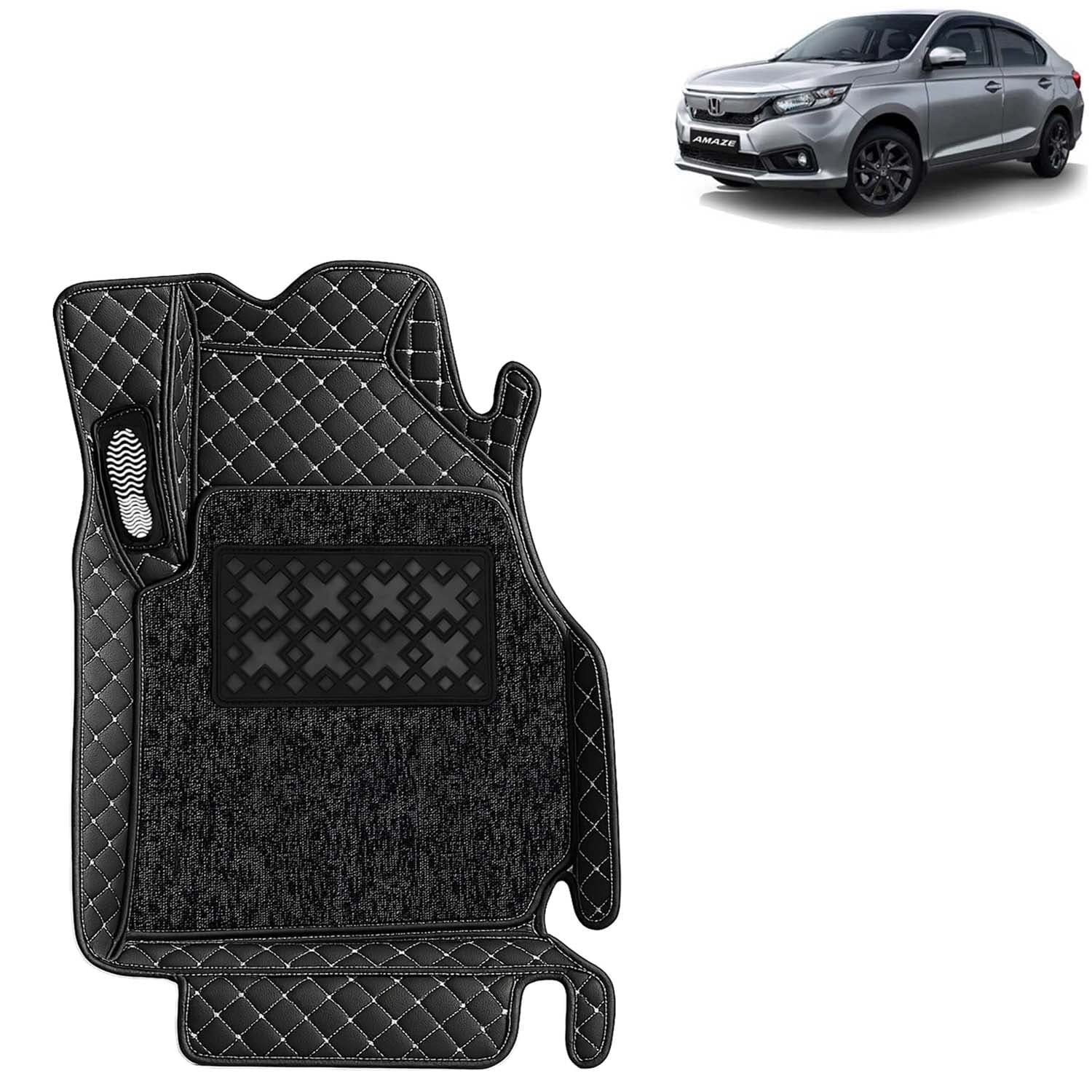 Accessories Premium 7D Car Floor Mats Only Compatible with Honda Amaze (Automatic Transmission) Year 2021 to 2022, Set of 3 Pcs, 100% Waterproof & Washable 7D Car Foot Mats, Classic Black