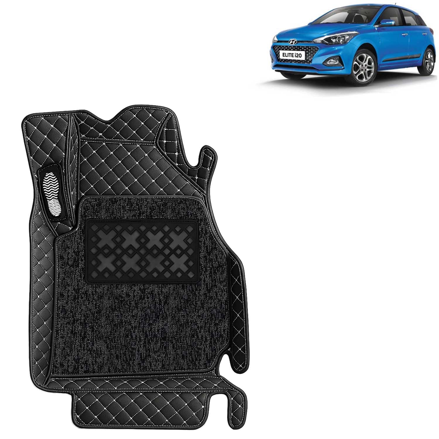 Accessories Premium 7D Car Floor Mats Only Compatible with Hyundai Elite I20 Year 2018 to 2020 All Model, Set of 3 Pcs, 100% Waterproof & Washable Luxury 7D Car Foot Mats, Classic Black