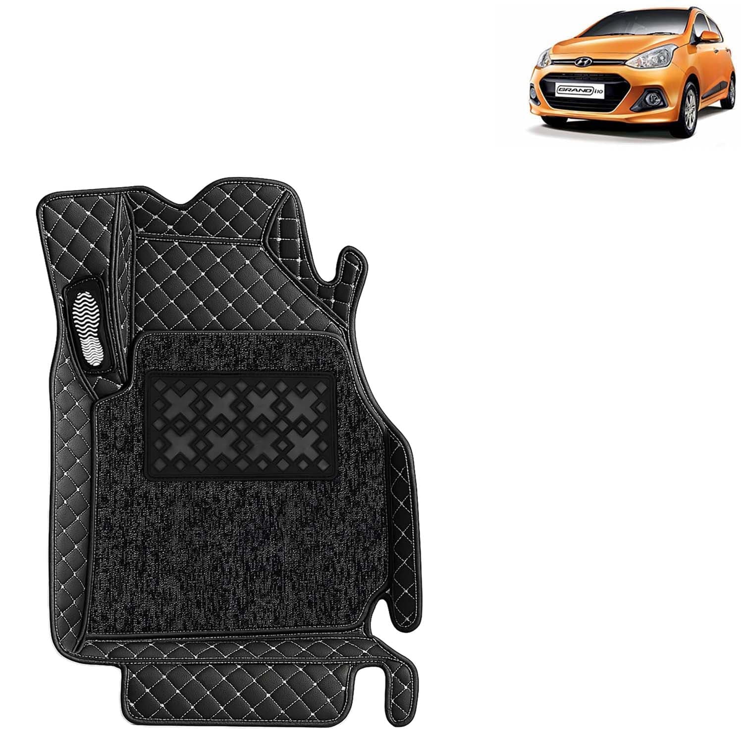 Accessories Premium 7D Car Floor Mats Only Compatible with Hyundai Grand I10 Year 2013 to 2017 All Model, Set of 3 Pcs, 100% Waterproof & Washable Luxury 7D Car Foot Mats, Classic Black
