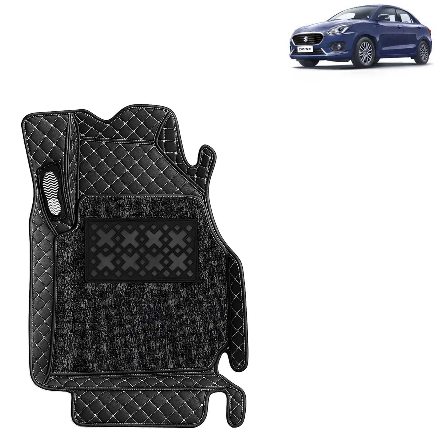 Accessories Premium 7D Car Floor Mats Only Compatible with Maruti Suzuki Swift Dzire Year 2017 to 2019 All Model, Set of 3 Pcs, 100% Waterproof & Washable 7D Car Foot Mats, Classic Black
