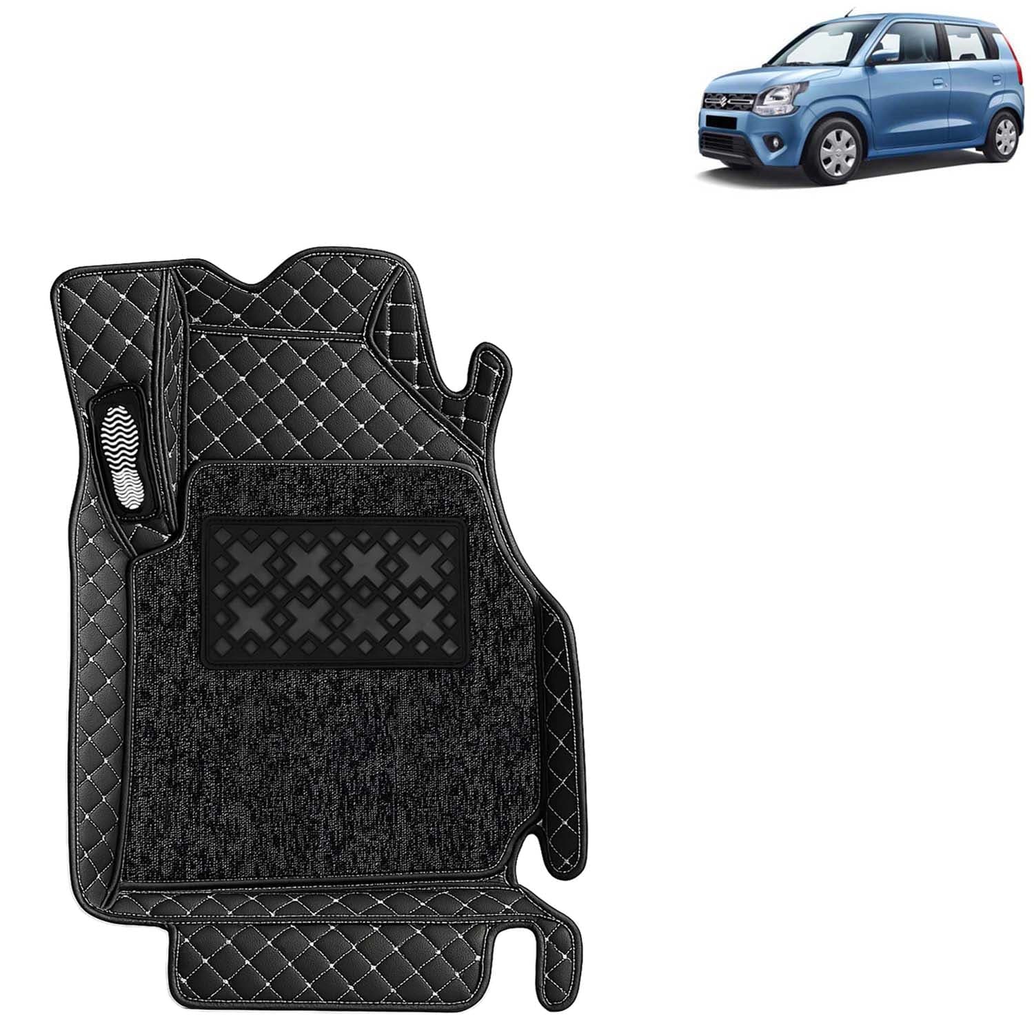 Accessories Premium 7D Car Floor Mats Only Compatible with Maruti Suzuki Wagon R Year 2019 Onwards All Model, Set of 3 Pcs, 100% Waterproof & Washable Luxury 7D Car Foot Mats, Classic Black