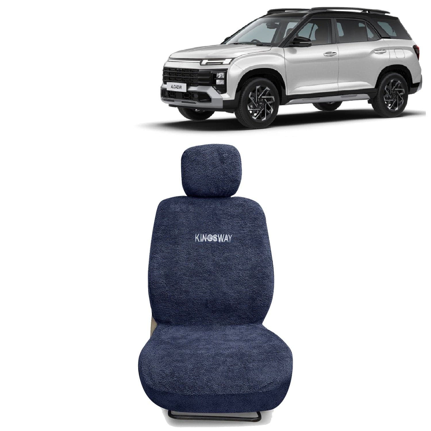 Alcazar Seat Cover for (Year 2024 Onwards) All Model, Towel Fabric Car Seat Covers Compatible with Hyundai Alcazar 7 Seater, Complete Set (Car Specific Front + Rear Seat Covers), Grey Color