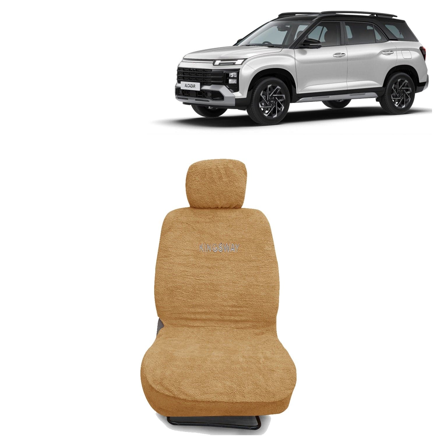 Alcazar Seat Cover for (Year 2024 Onwards), Towel Fabric Car Seat Covers Compatible with Hyundai Alcazar 7 Seater (Car Specific Set Front + Rear Seat Covers), Beige Color
