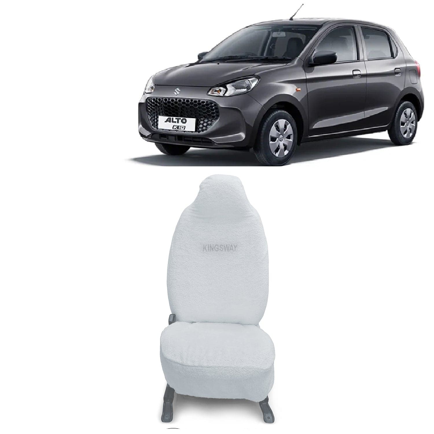 Alto K10 Seat Cover for (Year 2022 to 2023) All Model, Towel Fabric Car Seat Covers Compatible with Maruti Suzuki Alto K10, Complete Set (Car Specific Front + Rear Seat Covers), White Color