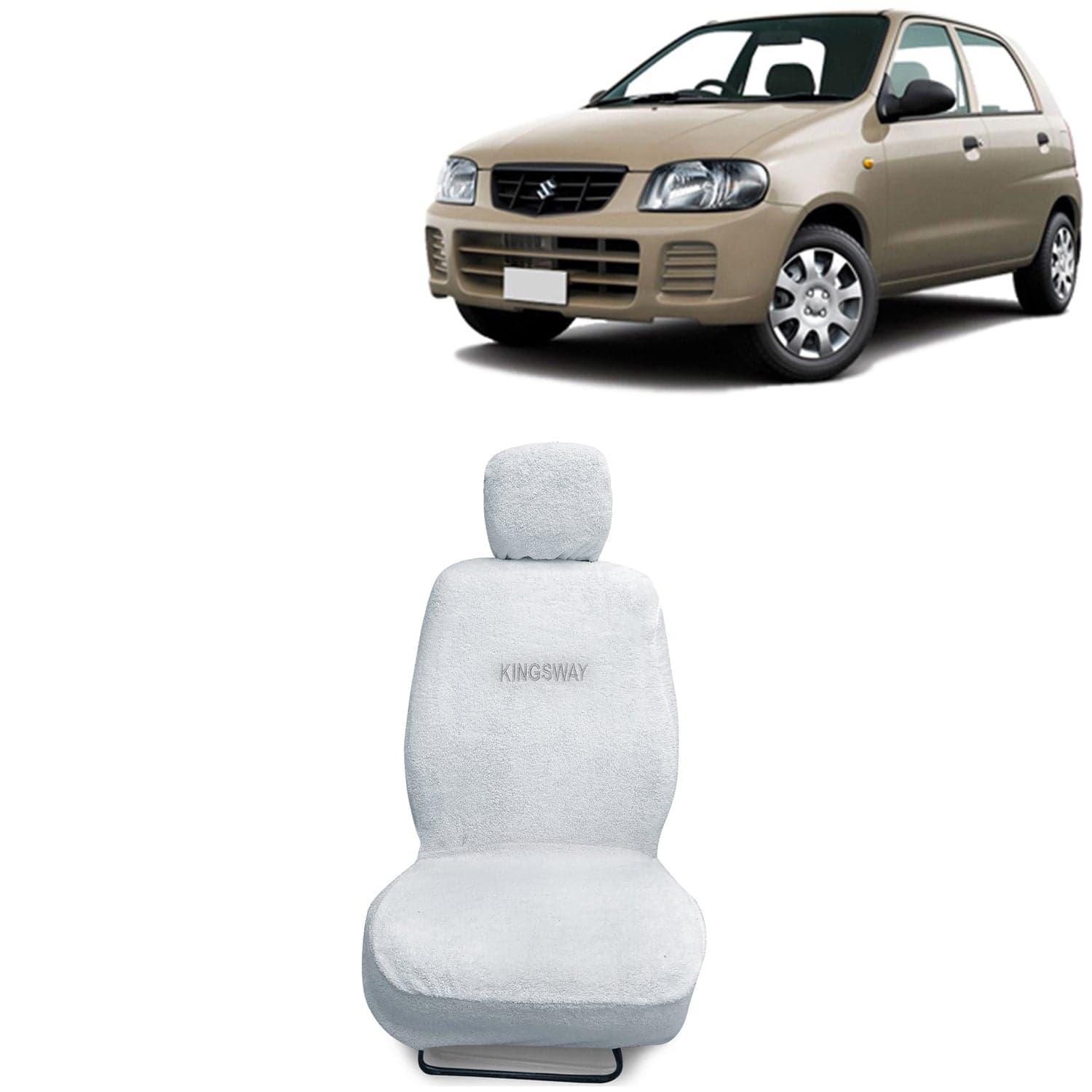 Alto Seat Cover for (Year 2000 to 2012) All Model, Towel Fabric Car Seat Covers Compatible with Maruti Suzuki Alto, Complete Set (Car Specific Front + Rear Seat Covers), White Color
