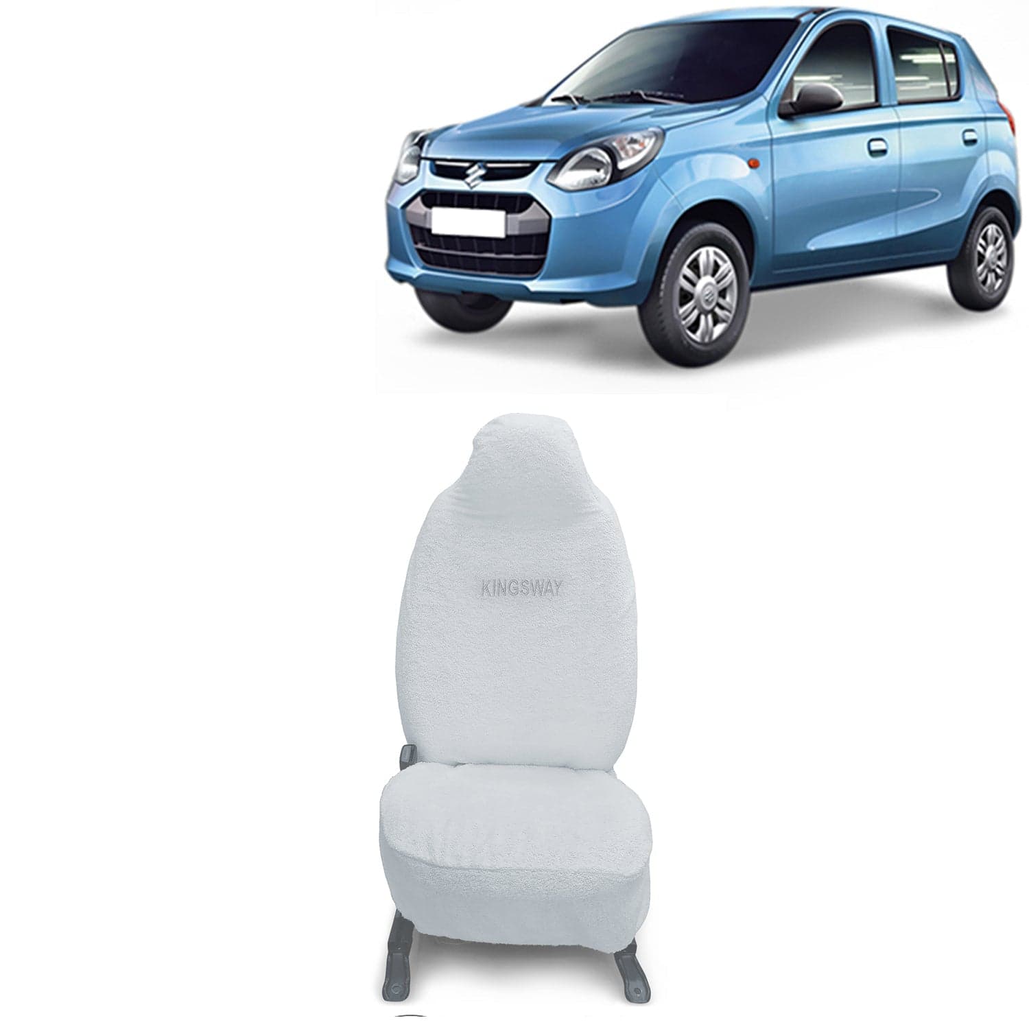 Alto Seat Cover for (Year 2012 Onwards) All Model, Towel Fabric Car Seat Covers Compatible with Maruti Suzuki Alto, Complete Set (Car Specific Front + Rear Seat Covers), White Color