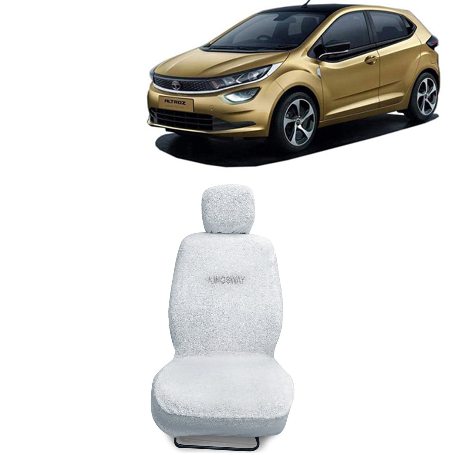 Altroz Seat Cover for (Year 2020 Onwards) All Model, Towel Fabric Car Seat Covers Compatible with Tata Altroz, Complete Set (Car Specific Front + Rear Seat Covers), White Color