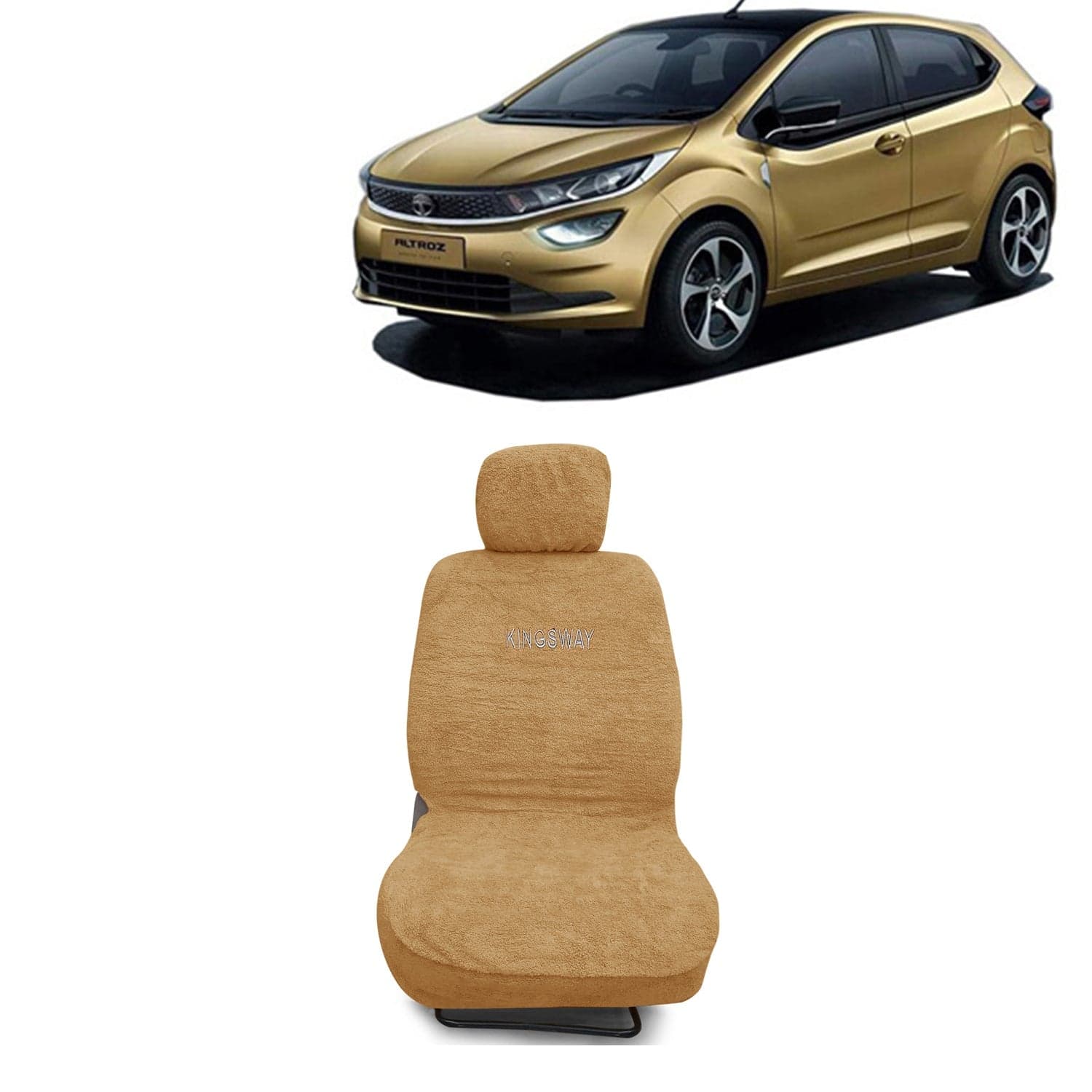 Altroz Seat Cover for (Year 2020 Onwards) All Model, Towel Fabric Car Seat Covers Compatible with Tata Altroz, Complete Set (Car Specific Front + Rear Seat Covers), Beige Color