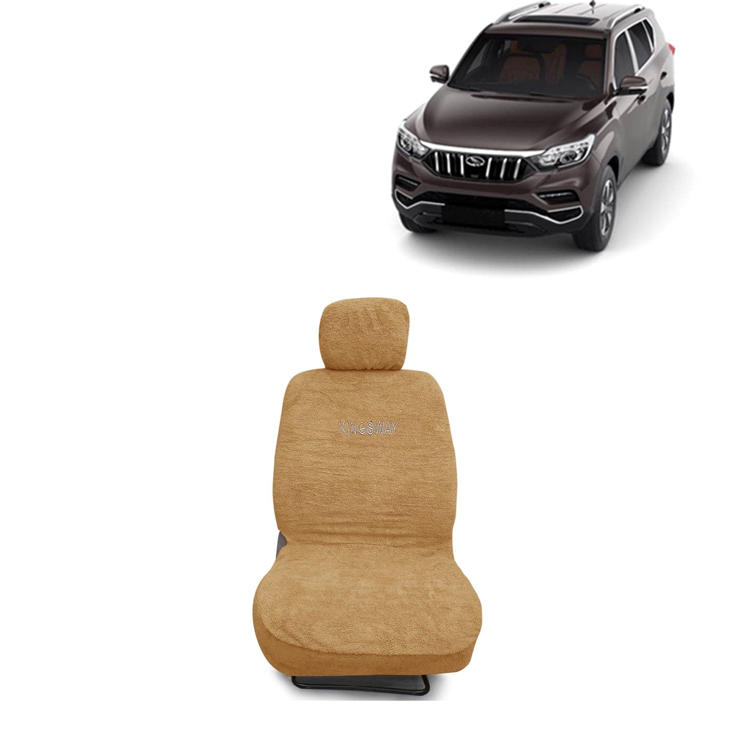 Alturas G4 Seat Cover for (Year 2018 Onwards) All Model, Towel Fabric Car Seat Covers Compatible with Mahindra Alturas G4, Complete Set (Car Specific Front + Rear Seat Covers), Beige Color