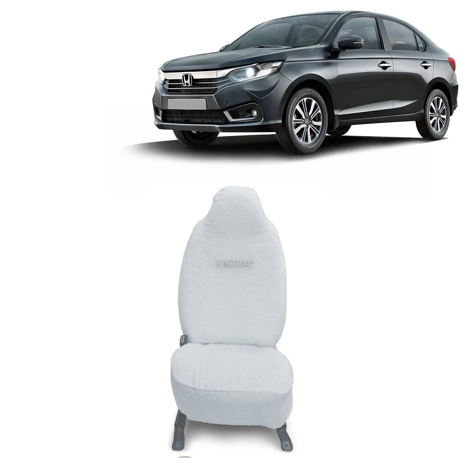 Amaze Seat Cover for (Year 2023 to 2024) All Model, Towel Fabric Car Seat Covers Compatible with Honda Amaze, Complete Set (Car Specific Front + Rear Seat Covers), White Color