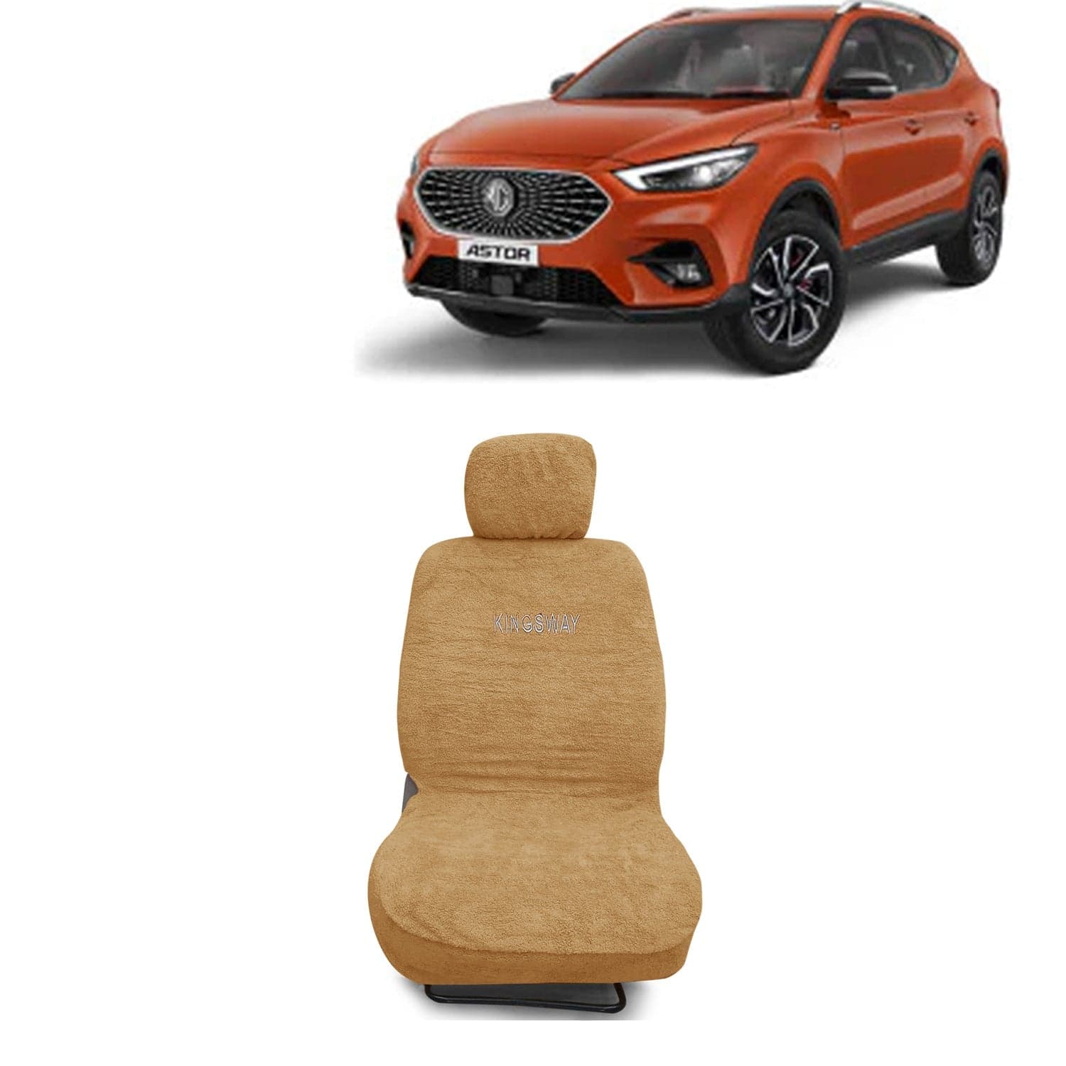 Astor Seat Cover for (Year 2021 Onwards) All Model, Towel Fabric Car Seat Covers Compatible with Morris Garages (MG) Astor, Complete Set (Car Specific Front + Rear Seat Covers), Beige Color