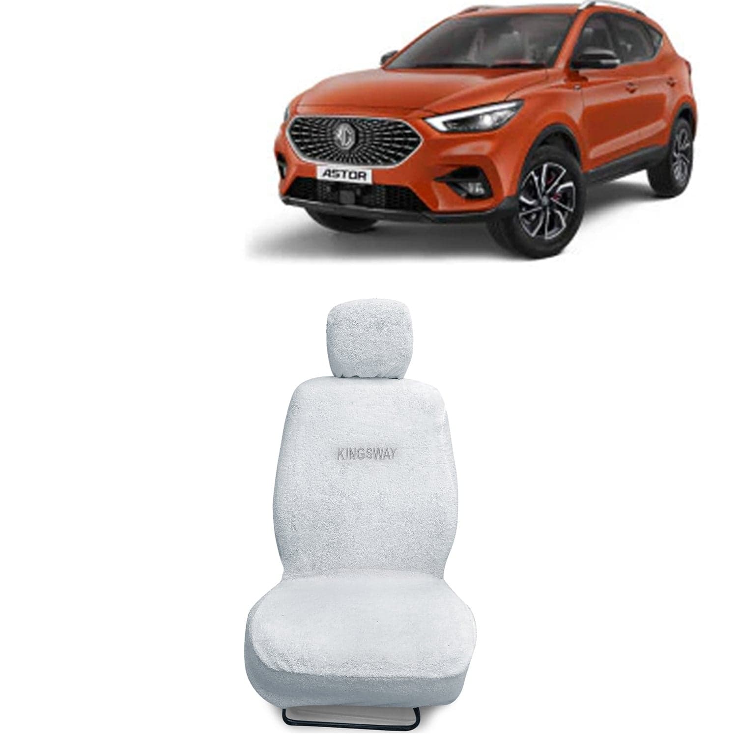 Astor Seat Cover for (Year 2021 Onwards) All Model, Towel Fabric Car Seat Covers Compatible with Morris Garages (MG) Astor, Complete Set (Car Specific Front + Rear Seat Covers), White Color