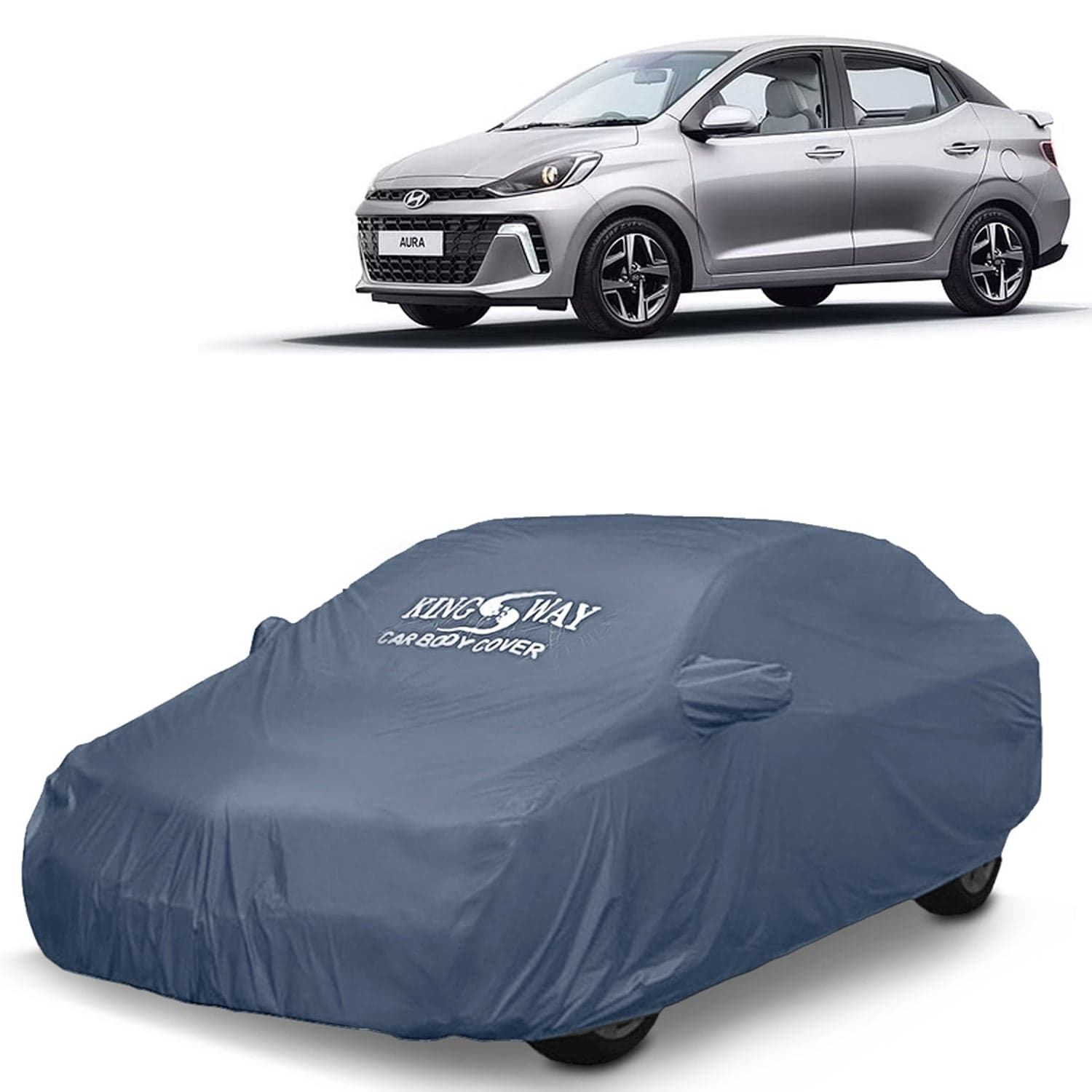 Aura Car Body Cover Dustproof with Mirror Pockets for (Year 2023 Onwards), Compatible with Hyundai Aura Car Cover, Comes with Bird Poop, Scratch, UV and Paint Protection, Grey Matty