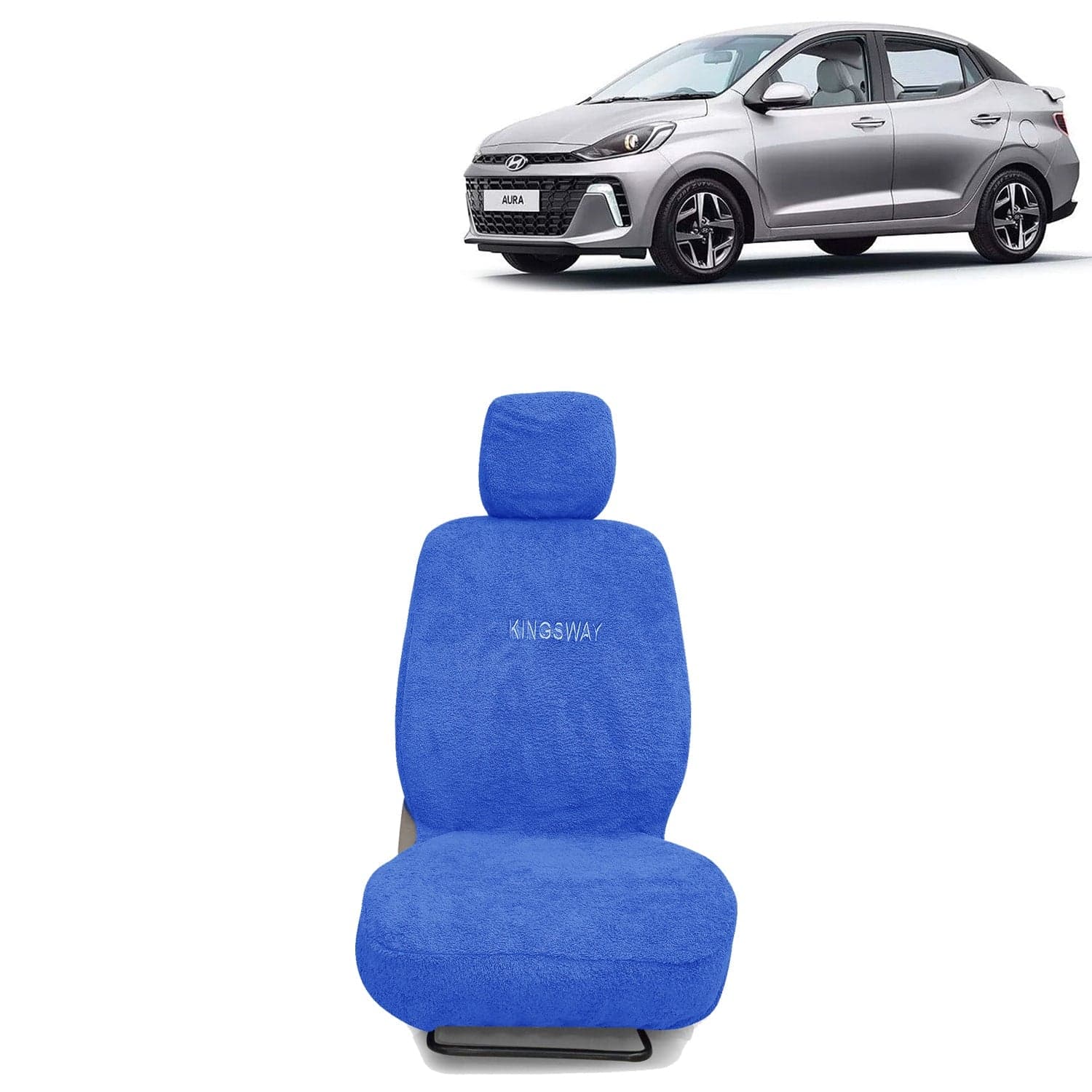 Aura Seat Cover for (Year 2023 Onwards) All Model, Towel Fabric Car Seat Covers Compatible with Hyundai Aura, Complete Set (Car Specific Front + Rear Seat Covers), Blue Color