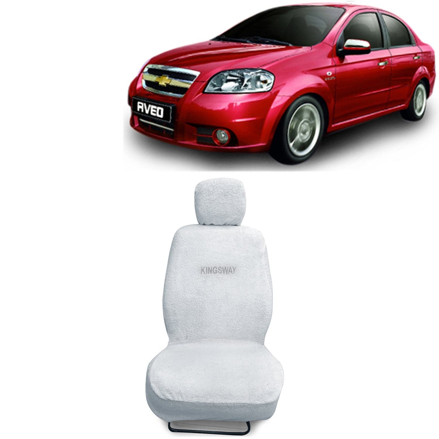 Aveo Seat Cover for (Year 2007 to 2012) All Model, Towel Fabric Car Seat Covers Compatible with Chevrolet Aveo, Complete Set (Car Specific Front + Rear Seat Covers), White Color