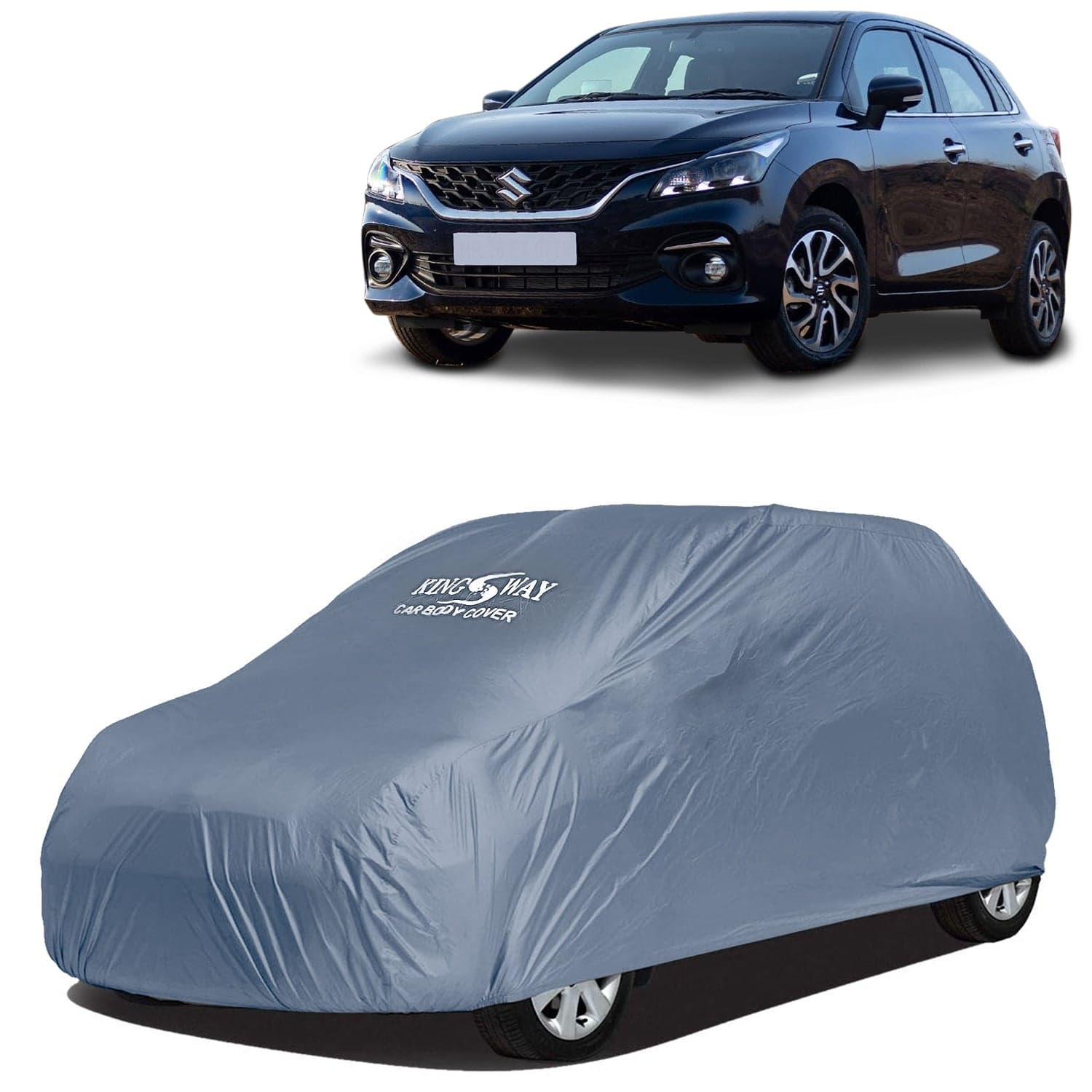Baleno Car Body Cover Dustproof for (Year 2022 Onwards) All Model, Compatible with Maruti Suzuki Baleno Car Cover, Comes with Bird Droppings, Scratch, UV and Paint Protection, Grey Matty