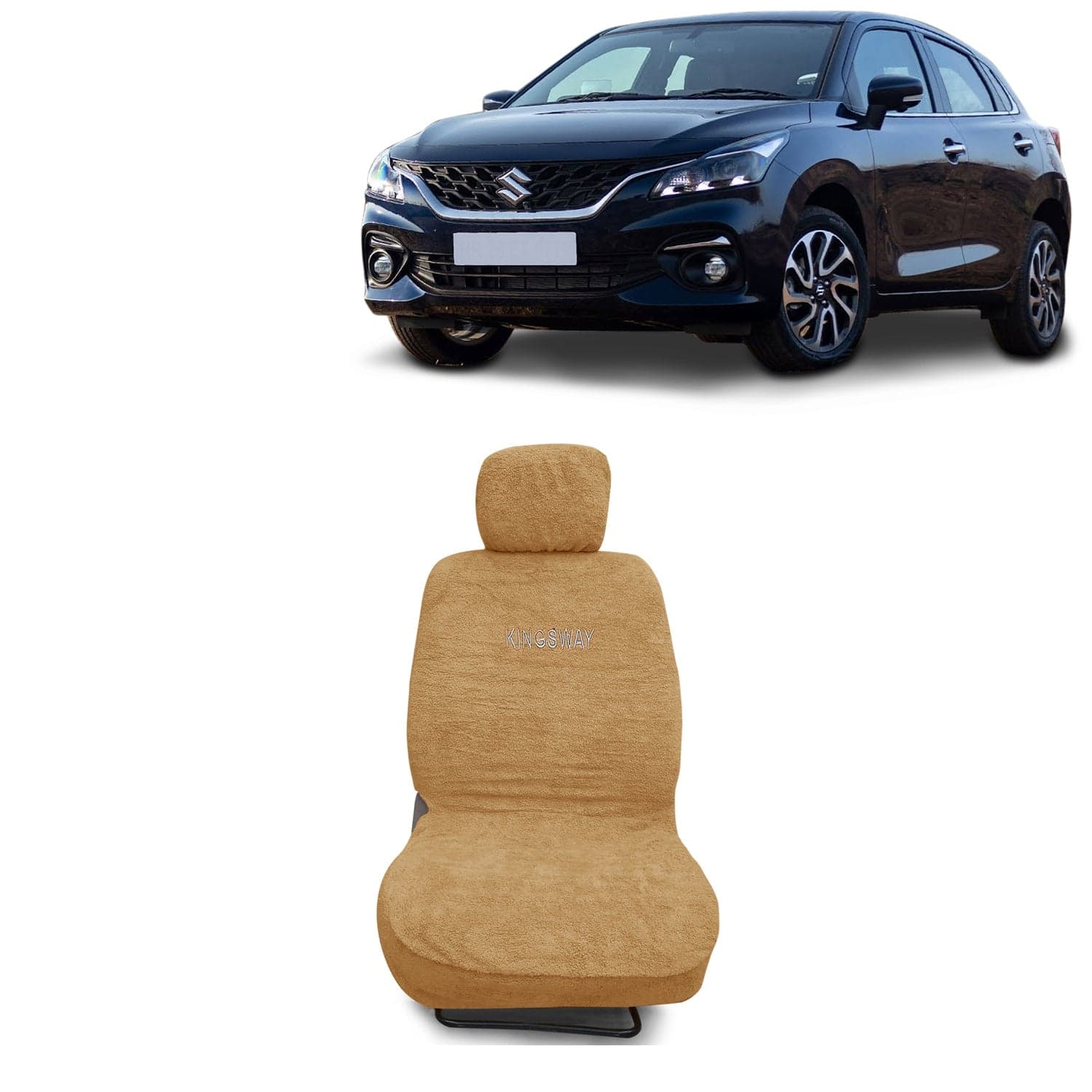 Baleno Seat Cover for (Year 2022 Onwards) All Model, Towel Fabric Car Seat Covers Compatible with Maruti Suzuki Baleno, Complete Set (Car Specific Front + Rear Seat Covers), Beige Color