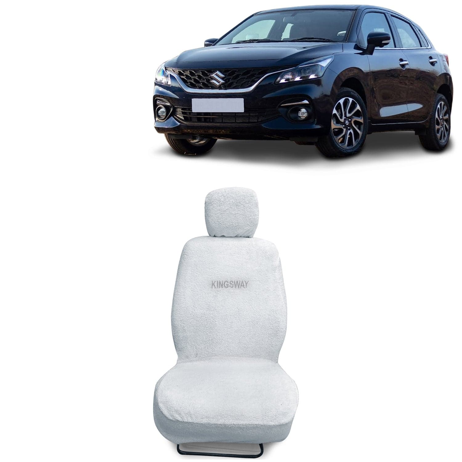 Baleno Seat Cover for (Year 2022 Onwards) All Model, Towel Fabric Car Seat Covers Compatible with Maruti Suzuki Baleno, Complete Set (Car Specific Front + Rear Seat Covers), White Color