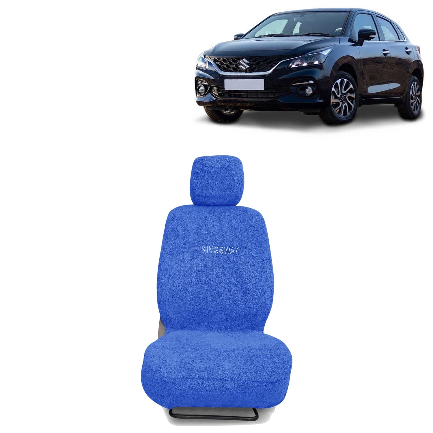 Baleno Seat Cover for (Year 2022 Onwards) All Model, Towel Fabric Car Seat Covers Compatible with Maruti Suzuki Baleno, Complete Set (Car Specific Front + Rear Seat Covers), Blue Color