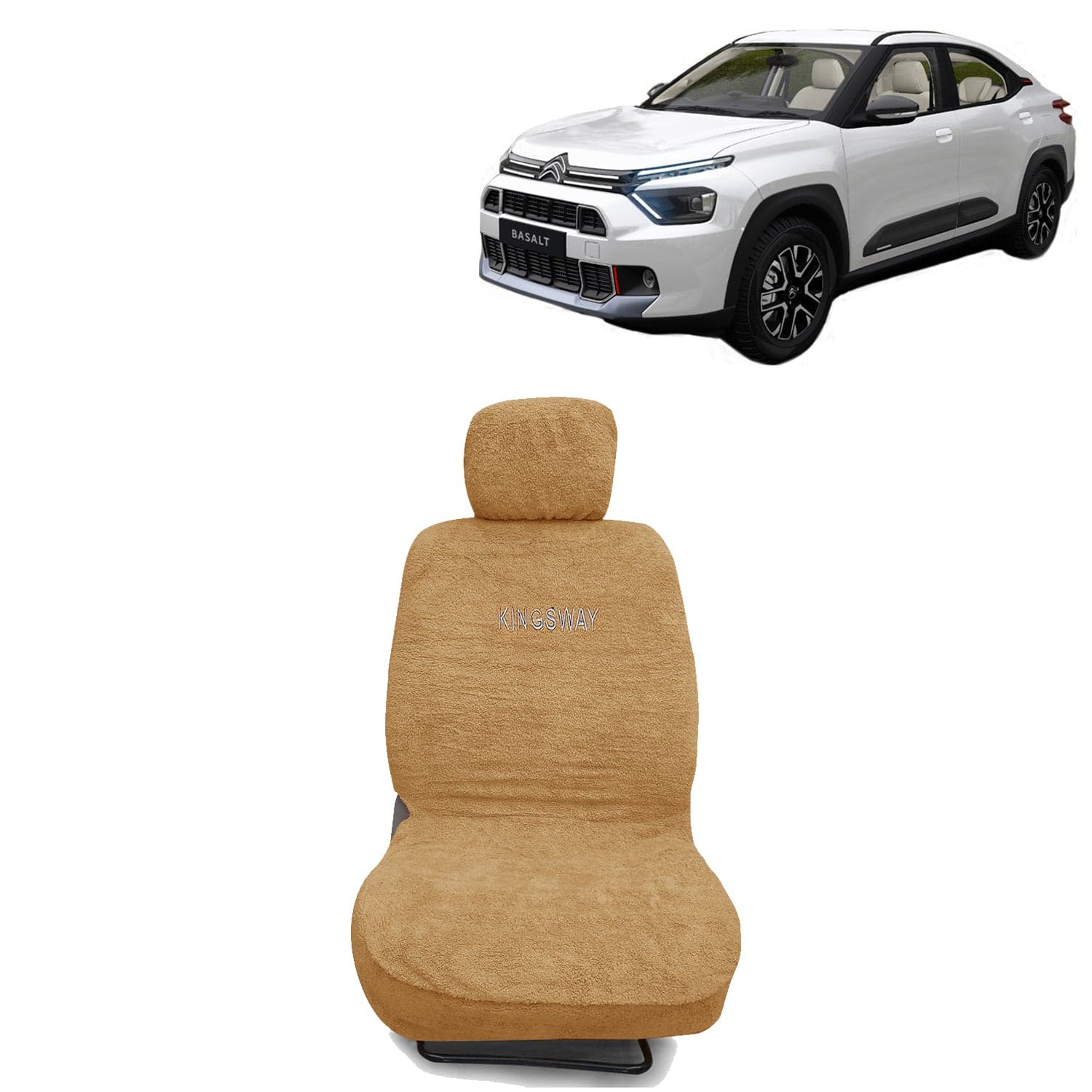 Basalt Seat Cover for (Year 2024 Onwards) All Model, Towel Fabric Car Seat Covers Compatible with Citroen Basalt, Complete Set (Car Specific Front + Rear Seat Covers), Beige Color