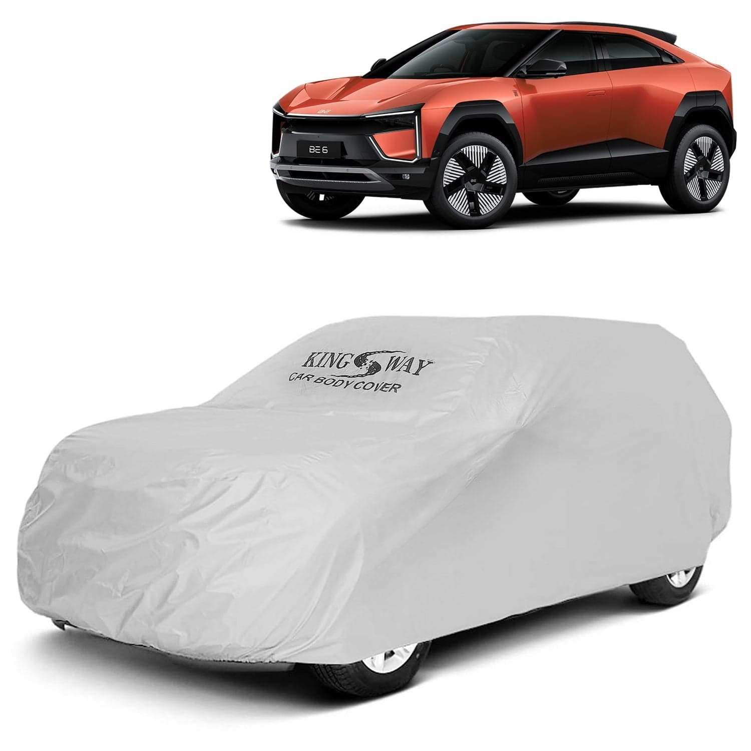 BE 6 Car Body Cover Dustproof for (Year 2025 Onwards) All Model, Compatible with Mahindra BE 6 Car Cover, Comes with Bird Droppings, Scratch, UV and Paint Protection, Silver Matty