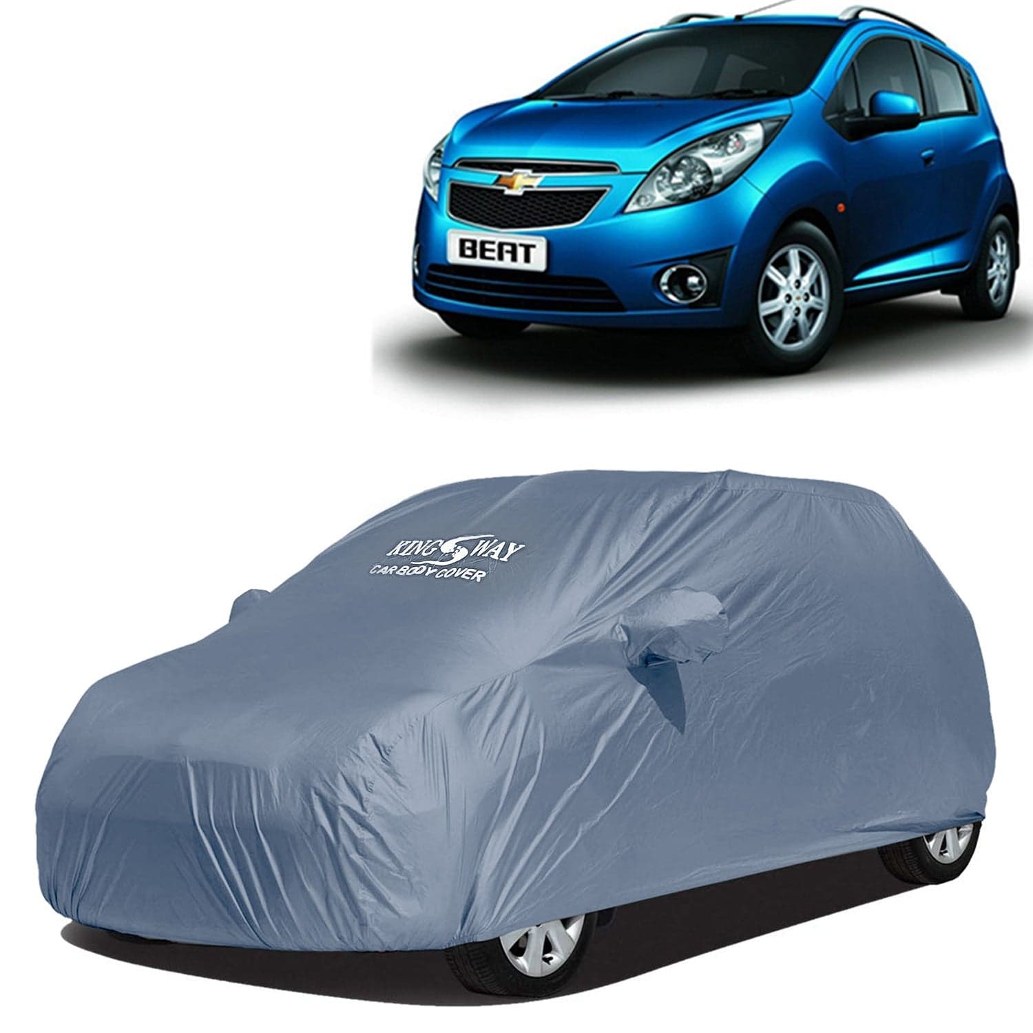 Beat Car Body Cover Dustproof with Mirror Pockets for (Year 2009 to 2017), Compatible with Chevrolet Beat Car Cover, Comes with Bird Poop, Scratch, UV and Paint Protection, Grey Matty