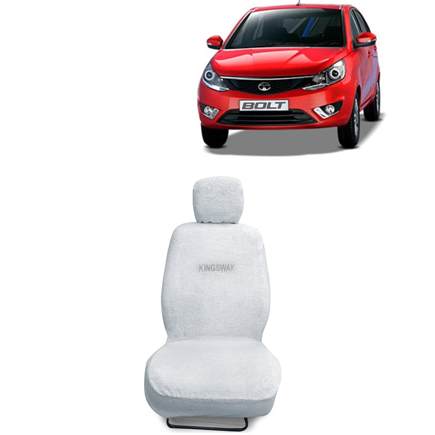 Bolt Seat Cover for (Year 2014 to 2019) All Model, Towel Fabric Car Seat Covers Compatible with Tata Bolt, Complete Set (Car Specific Front + Rear Seat Covers), White Color