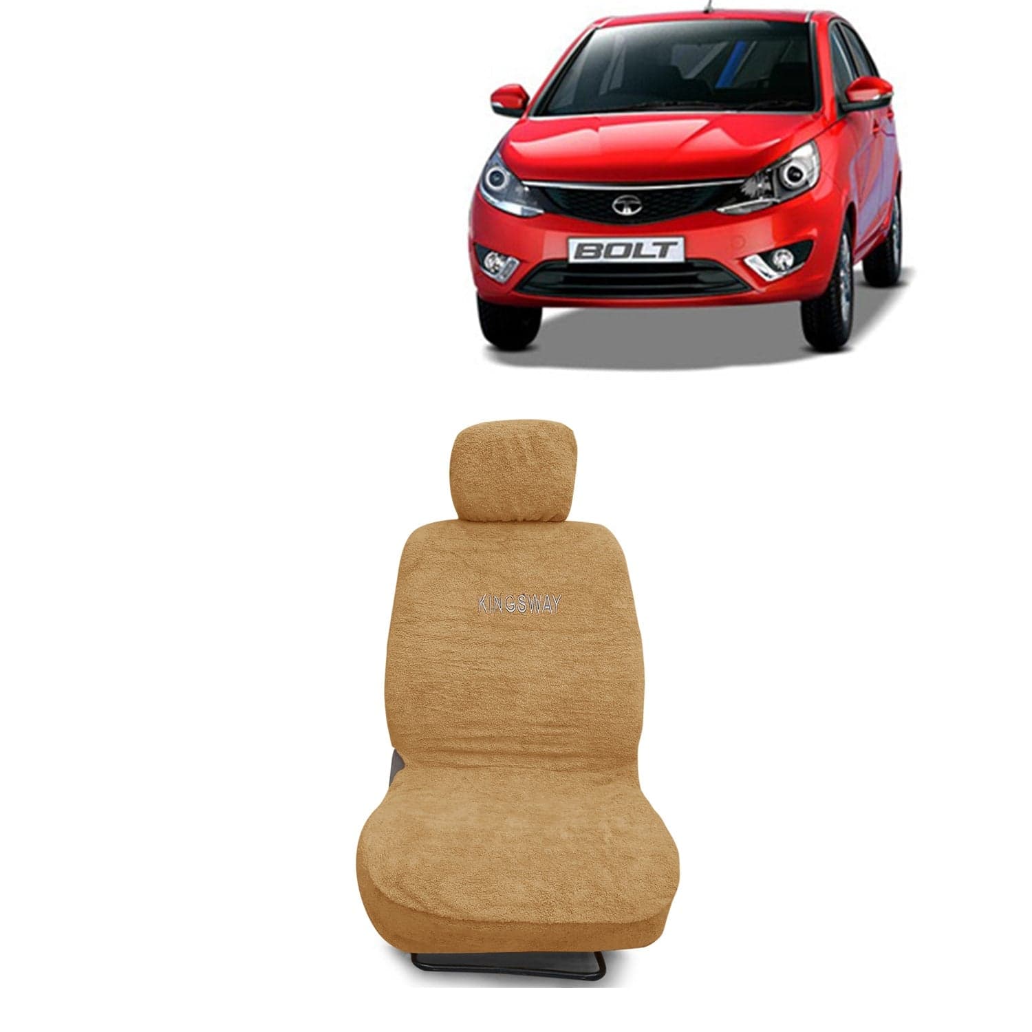 Bolt Seat Cover for (Year 2014 to 2019) All Model, Towel Fabric Car Seat Covers Compatible with Tata Bolt, Complete Set (Car Specific Front + Rear Seat Covers), Beige Color