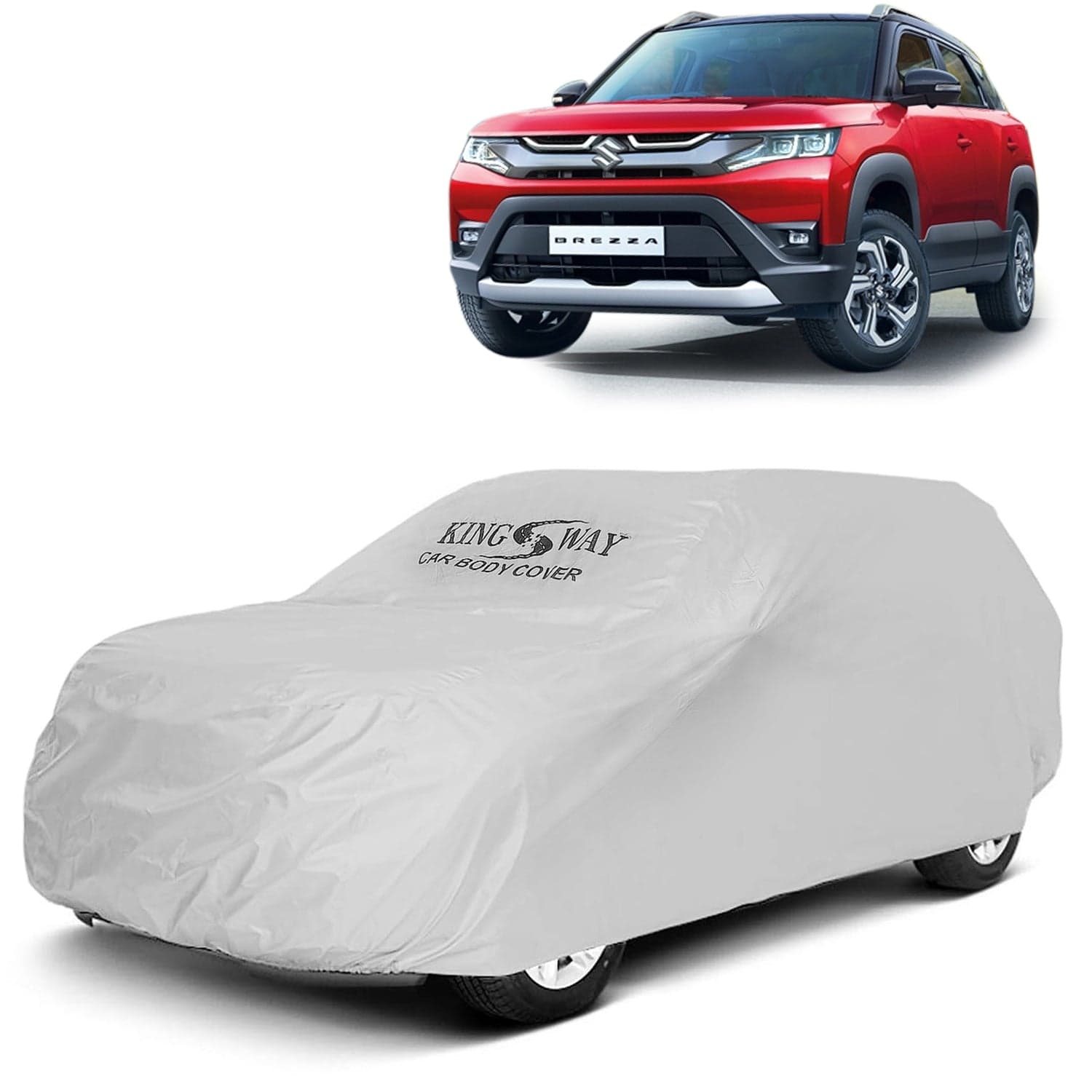 Brezza Car Body Cover Dustproof for (Year 2022 Onwards) All Model, Compatible with Maruti Suzuki Brezza Car Cover, Comes with Bird Droppings, Scratch, UV and Paint Protection, Silver Matty
