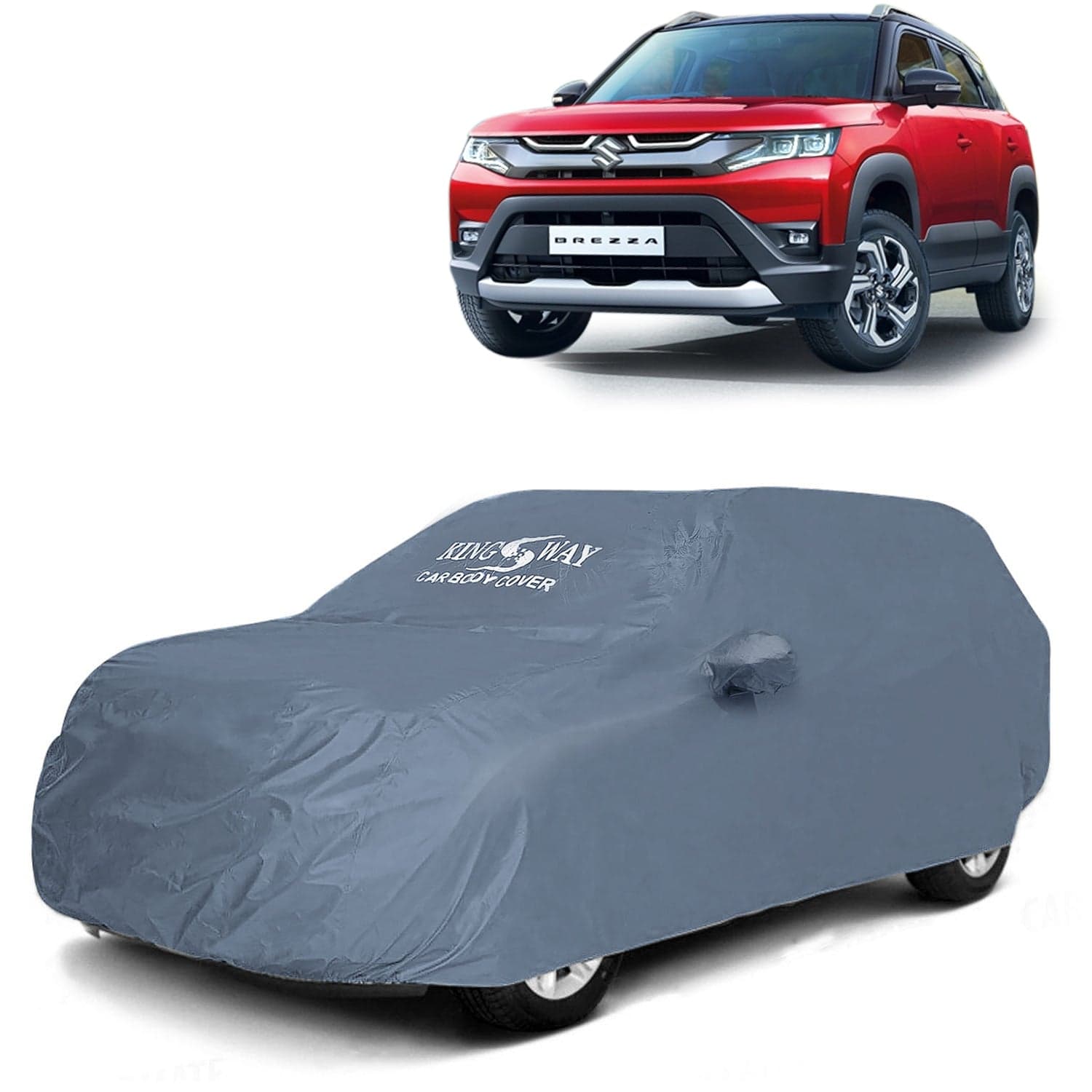 Brezza Car Body Cover Dustproof with Mirror Pockets for (Year 2022 Onwards), Compatible with Maruti Suzuki Brezza Car Cover, Comes with Bird Poop, Scratch and UV Protection, Grey Matty
