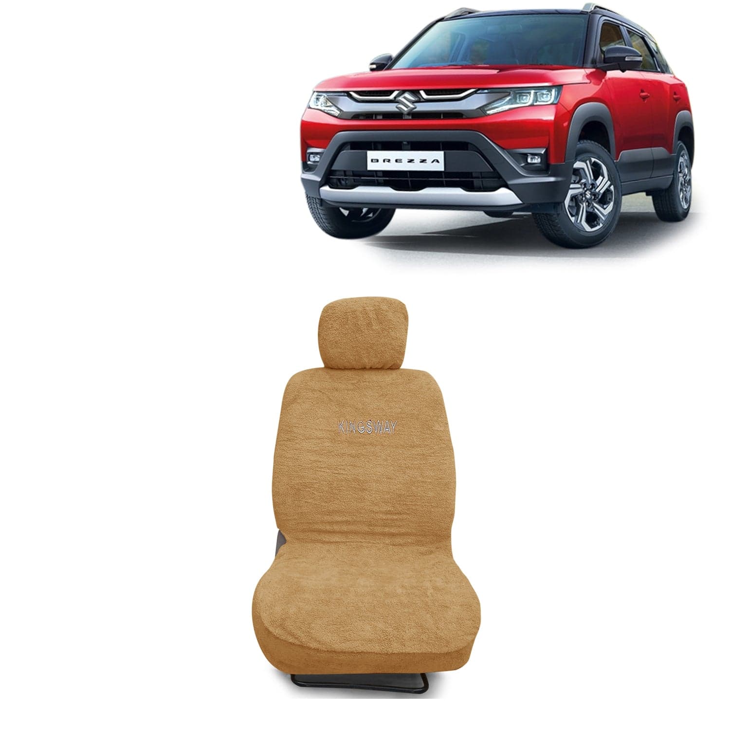 Brezza Seat Cover for (Year 2022 Onwards) All Model, Towel Fabric Car Seat Covers Compatible with Maruti Suzuki Brezza, Complete Set (Car Specific Front + Rear Seat Covers), Beige Color