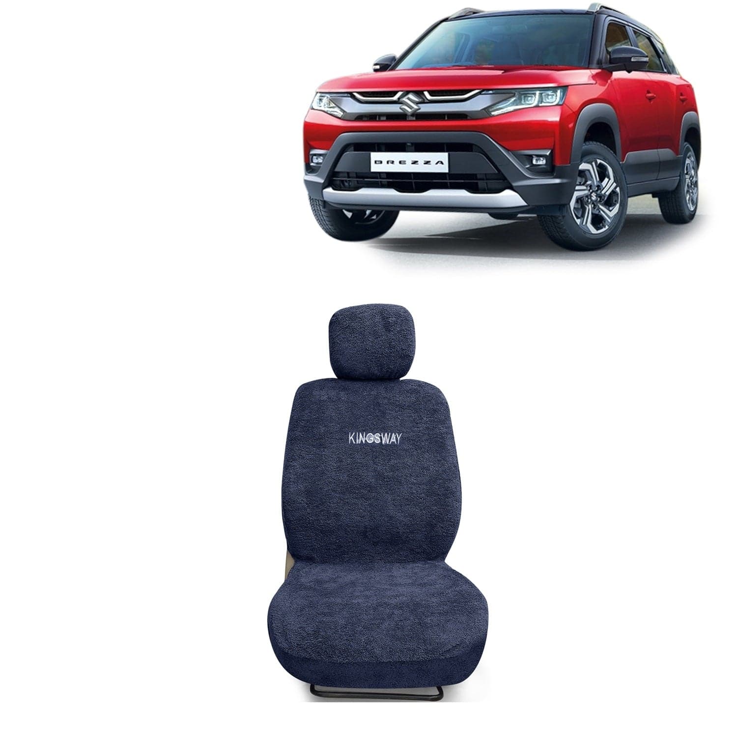 Brezza Seat Cover for (Year 2022 Onwards) All Model, Towel Fabric Car Seat Covers Compatible with Maruti Suzuki Brezza, Complete Set (Car Specific Front + Rear Seat Covers), Grey Color