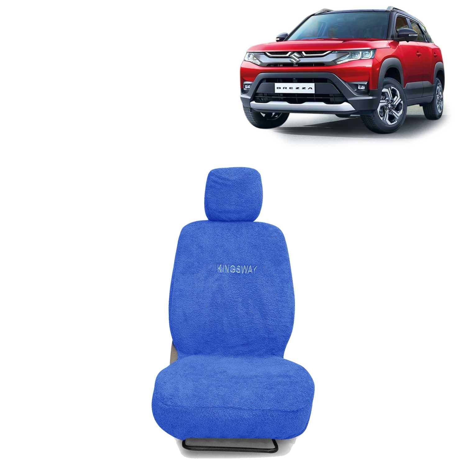 Brezza Seat Cover for (Year 2022 Onwards) All Model, Towel Fabric Car Seat Covers Compatible with Maruti Suzuki Brezza, Complete Set (Car Specific Front + Rear Seat Covers), Blue Color