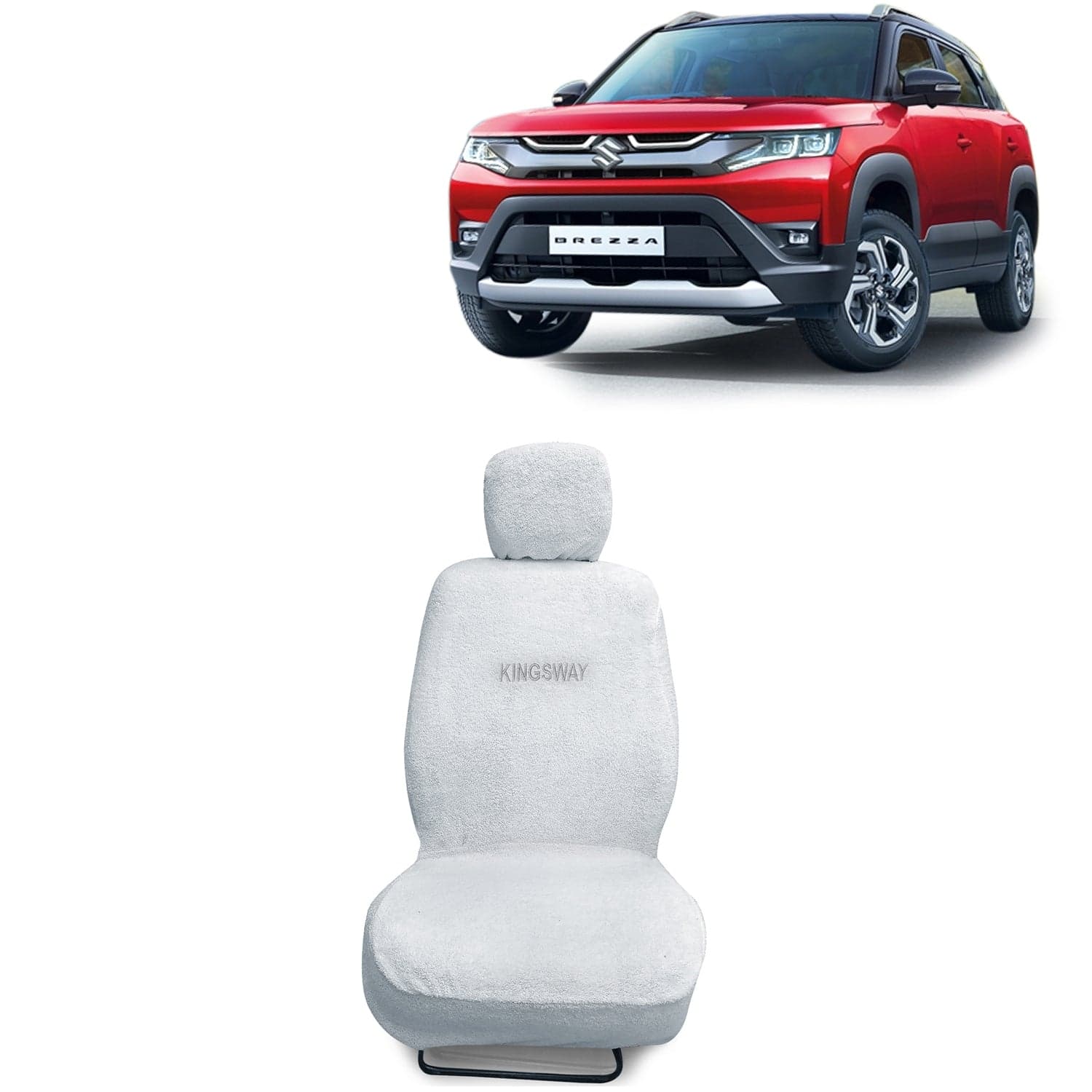 Brezza Seat Cover for (Year 2022 Onwards) All Model, Towel Fabric Car Seat Covers Compatible with Maruti Suzuki Brezza, Complete Set (Car Specific Front + Rear Seat Covers), White Color