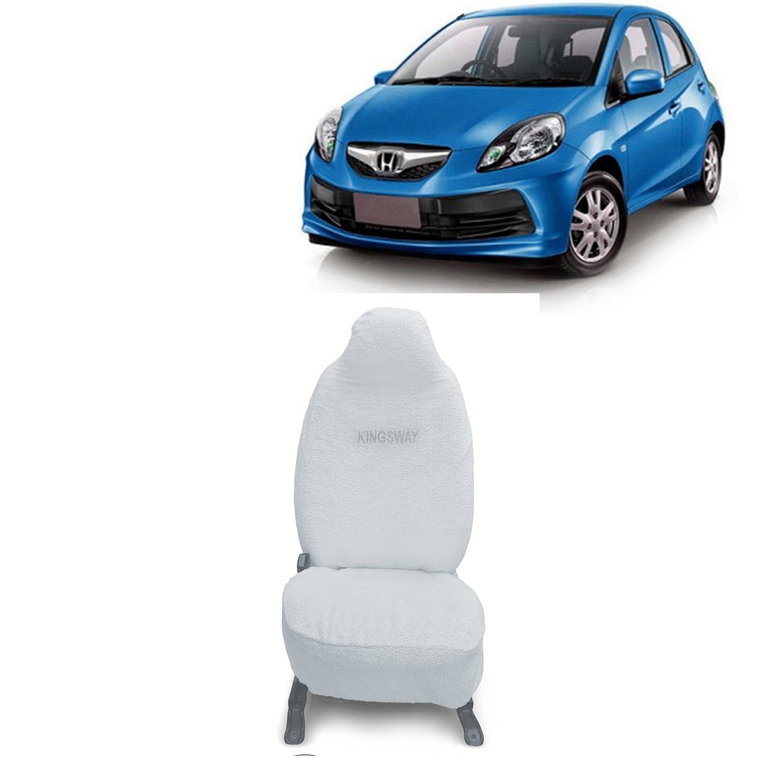 Brio Seat Cover for (Year 2011 to 2019) All Model, Towel Fabric Car Seat Covers Compatible with Honda Brio, Complete Set (Car Specific Front + Rear Seat Covers), White Color