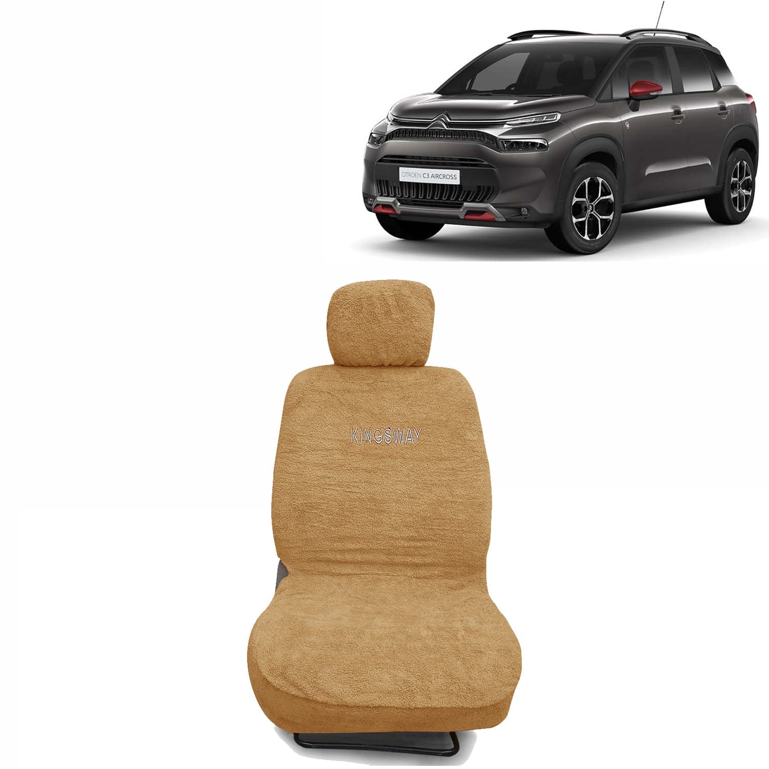 C3 Aircross Seat Cover for (Year 2023 Onwards) All Model, Towel Fabric Car Seat Covers Compatible with Citroen C3 Aircross, Complete Set (Car Specific Front + Rear Seat Covers), Beige Color