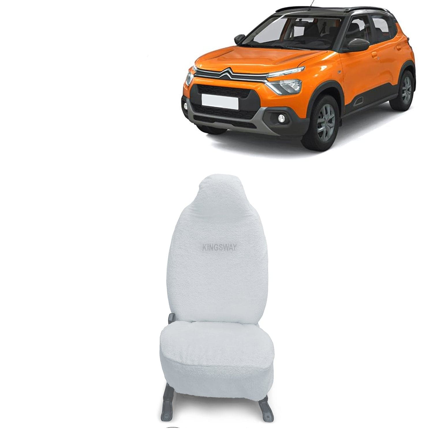 C3 Seat Cover for (Year 2022 Onwards) All Model, Towel Fabric Car Seat Covers Compatible with Citroen C3, Complete Set (Car Specific Front + Rear Seat Covers), White Color