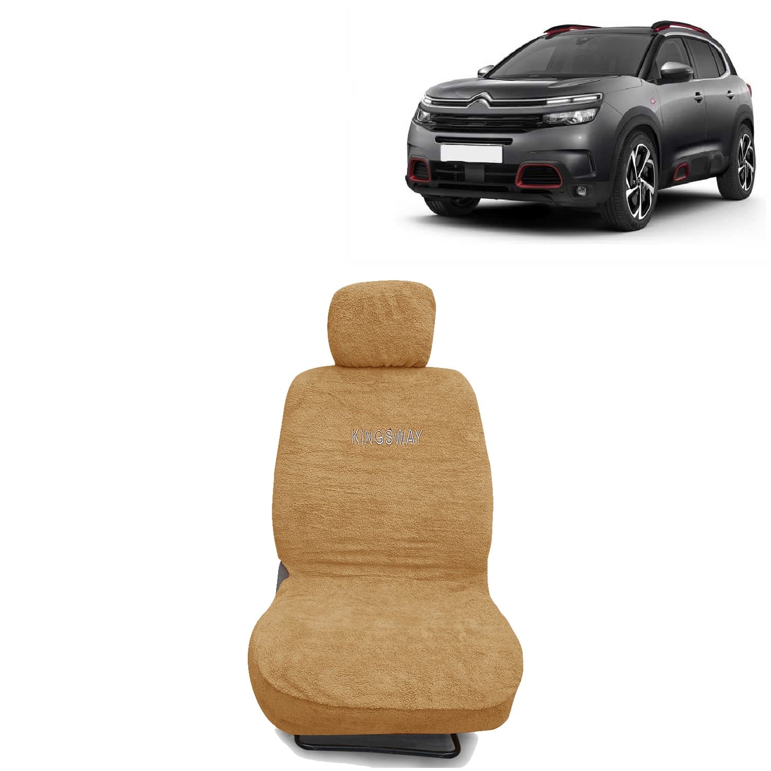 C5 Aircross Seat Cover for (Year 2021 Onwards) All Model, Towel Fabric Car Seat Covers Compatible with Citroen C5 Aircross, Complete Set (Car Specific Front + Rear Seat Covers), Beige Color