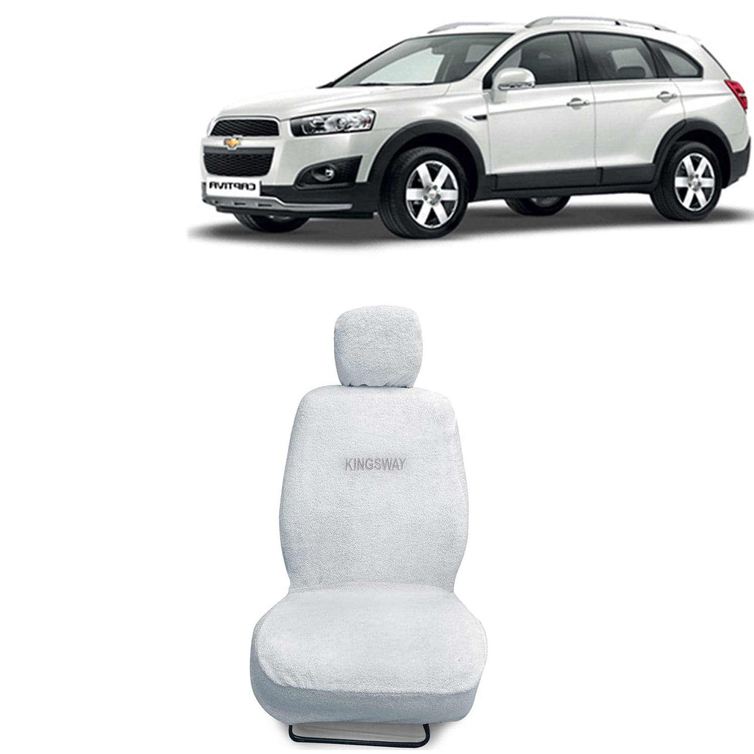 Captiva Seat Cover for (Year 2008 to 2016) All Model, Towel Fabric Car Seat Covers Compatible with Chevrolet Captiva, Complete Set (Car Specific Front + Rear Seat Covers), White Color