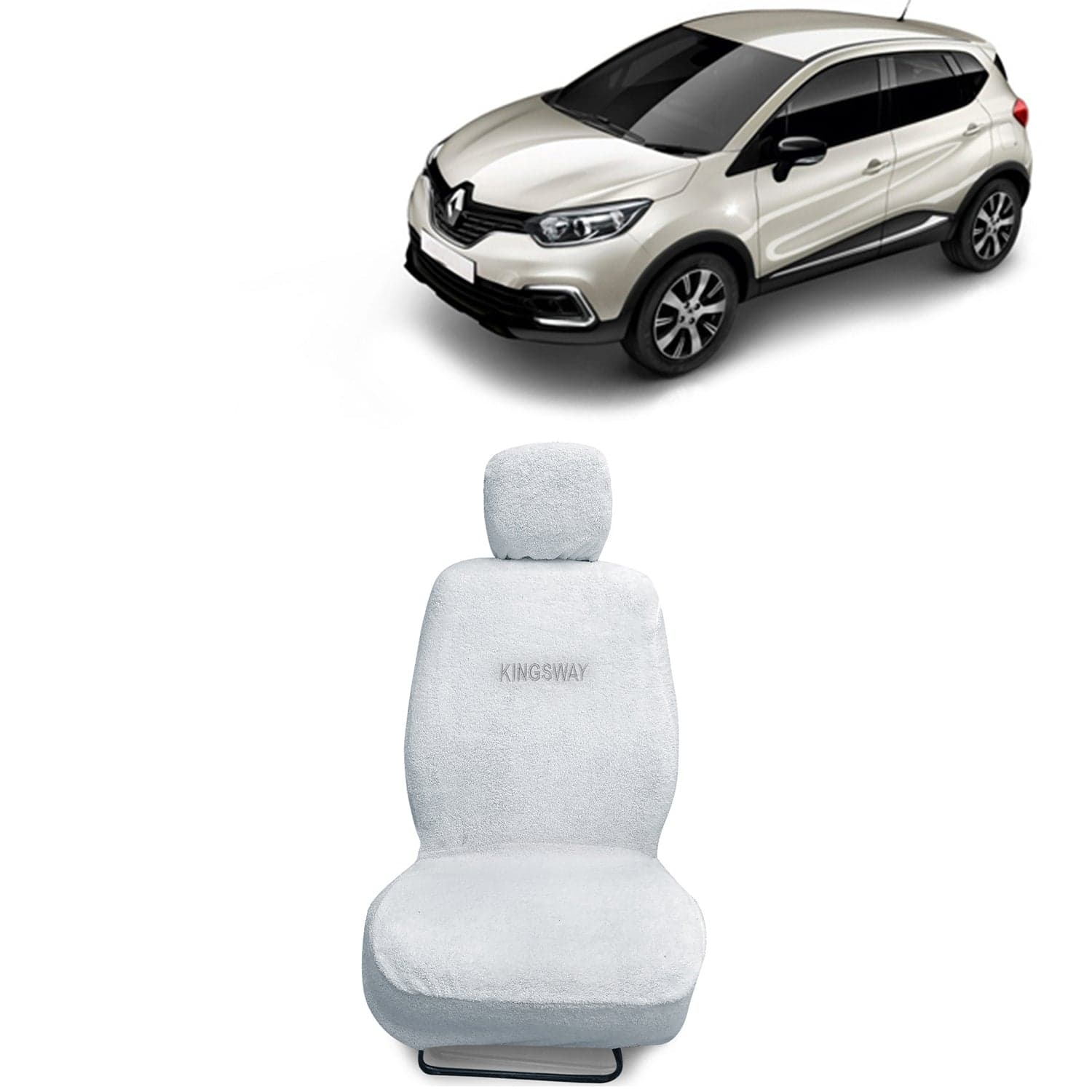 Captur Seat Cover for (Year 2017 to 2020) All Model, Towel Fabric Car Seat Covers Compatible with Renault Captur, Complete Set (Car Specific Front + Rear Seat Covers), White Color