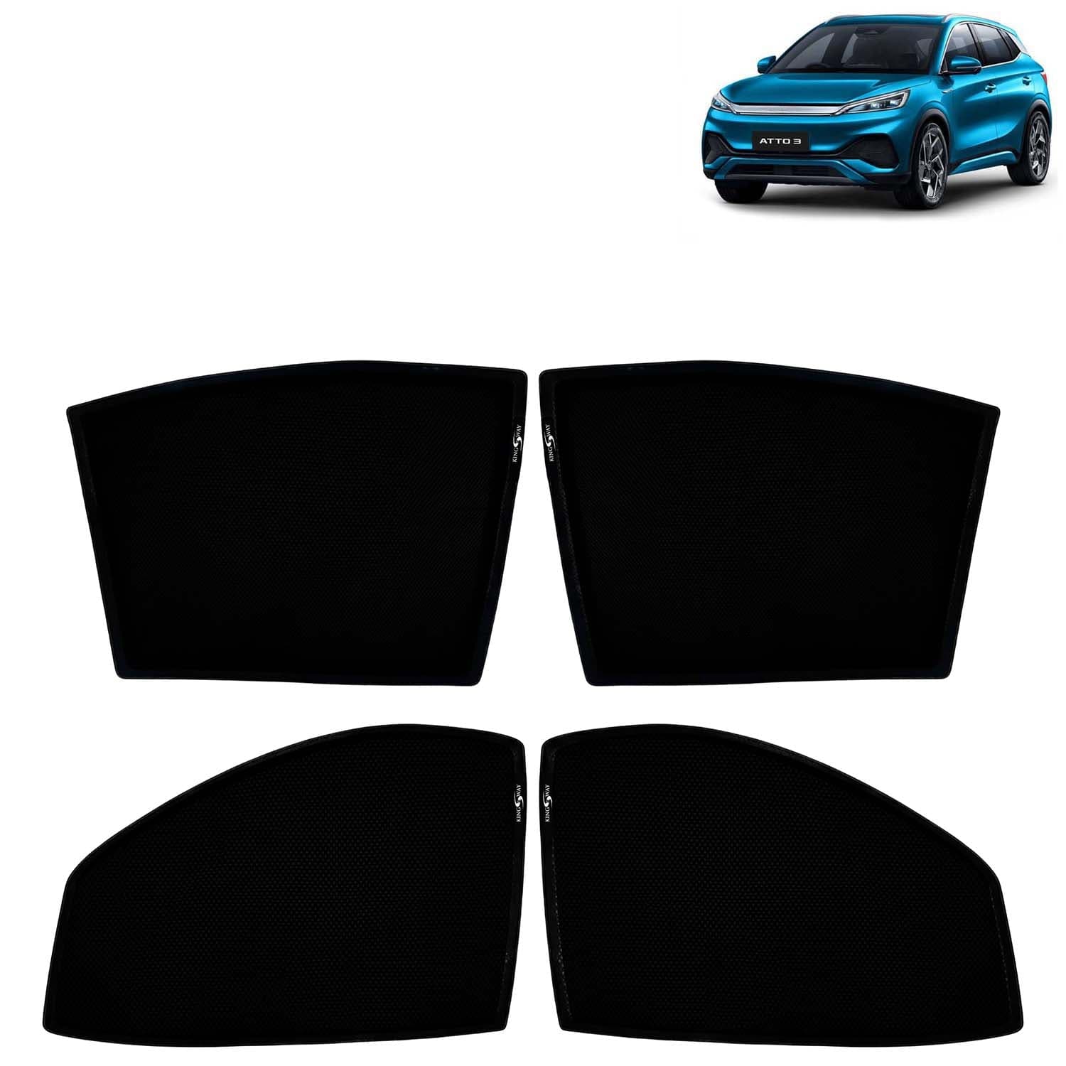 Car Sun Shade Curtains Only Compatible with BYD ATTO 3 (2022 Onwards) | Z-Black Fix-Type (Non-Magnetic) | UV & Heat Protection | Pack of 4 Pcs