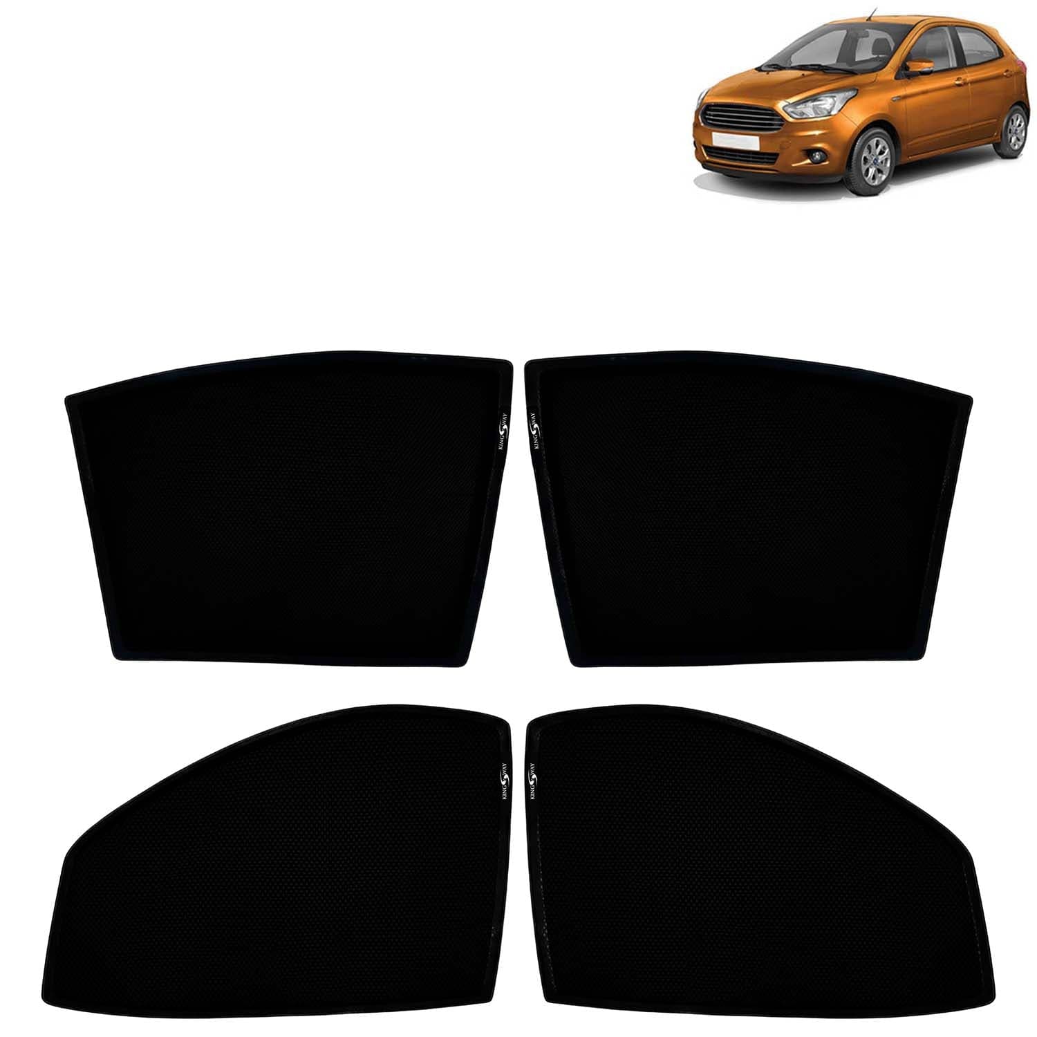Car Sun Shade Curtains Only Compatible with Ford Figo (2014 to 2021) | Z-Black Fix-Type (Non-Magnetic) | UV & Heat Protection | Pack of 4 Pcs