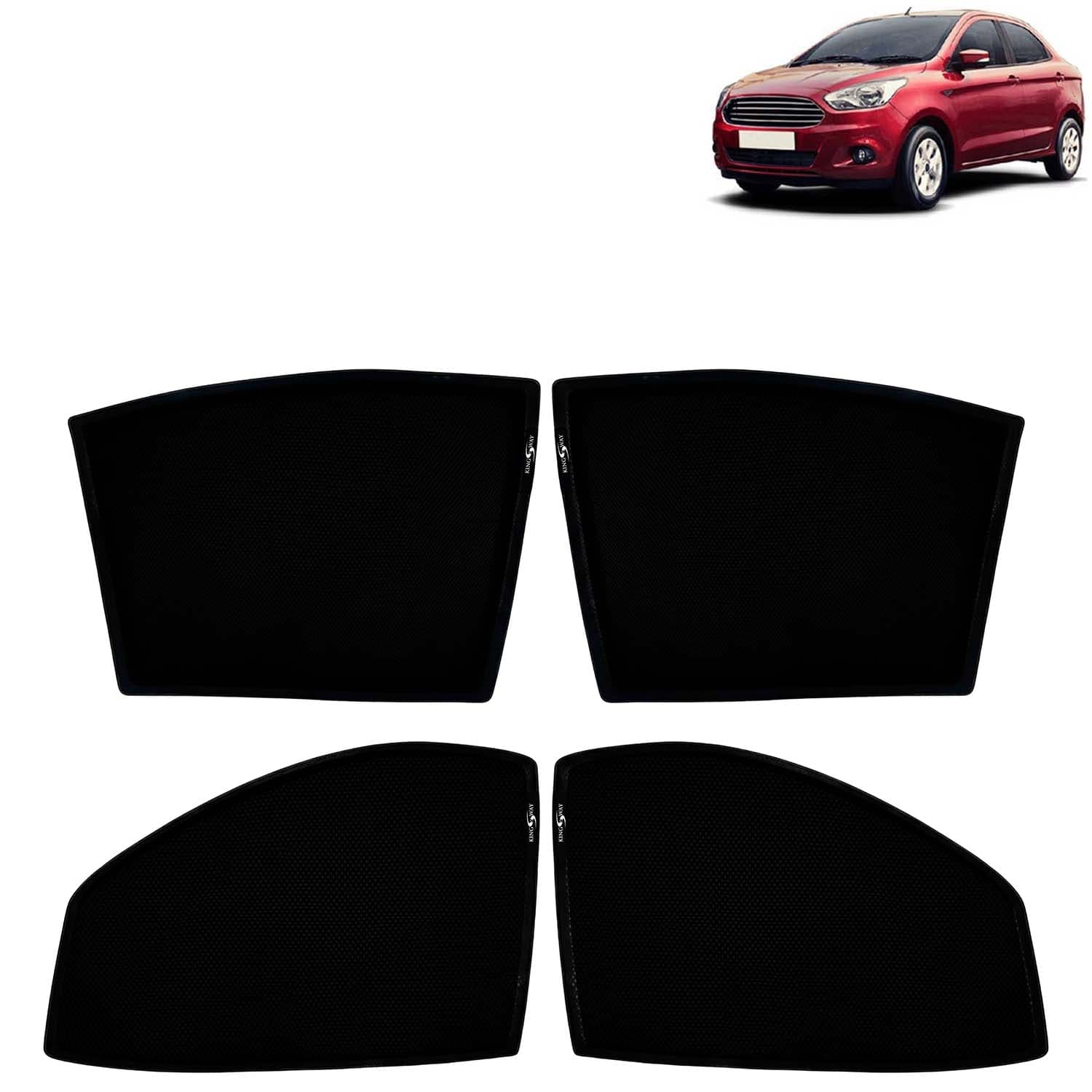 Car Sun Shade Curtains Only Compatible with Ford Figo Aspire (2014 to 2021) | Z-Black Fix-Type (Non-Magnetic) | UV & Heat Protection | Pack of 4 Pcs