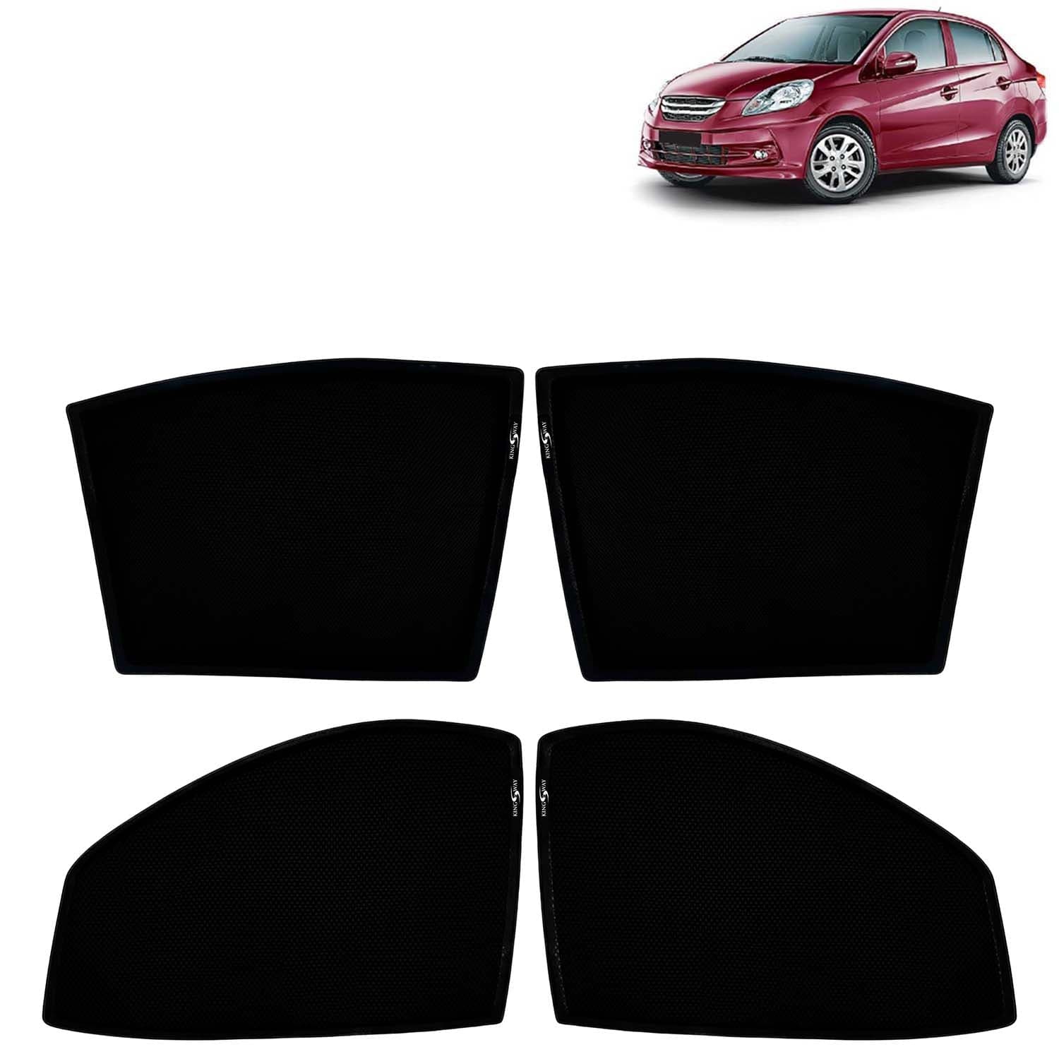 Car Sun Shade Curtains Only Compatible with Honda Amaze (2013 to 2018) | Z-Black Fix-Type (Non-Magnetic) | UV & Heat Protection | Pack of 4 Pcs