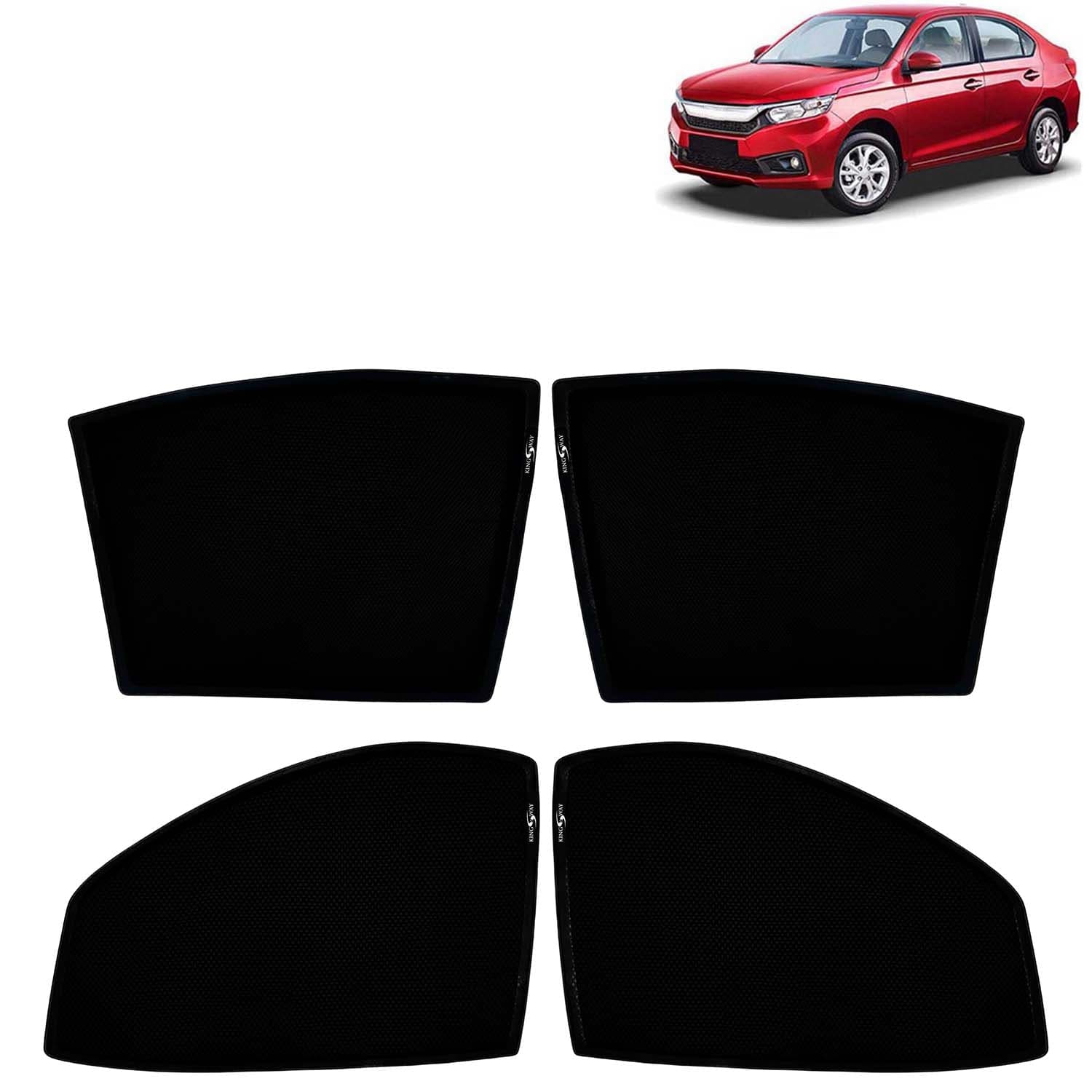 Car Sun Shade Curtains Only Compatible with Honda Amaze (2018 to 2020) | Z-Black Fix-Type (Non-Magnetic) | UV & Heat Protection | Pack of 4 Pcs