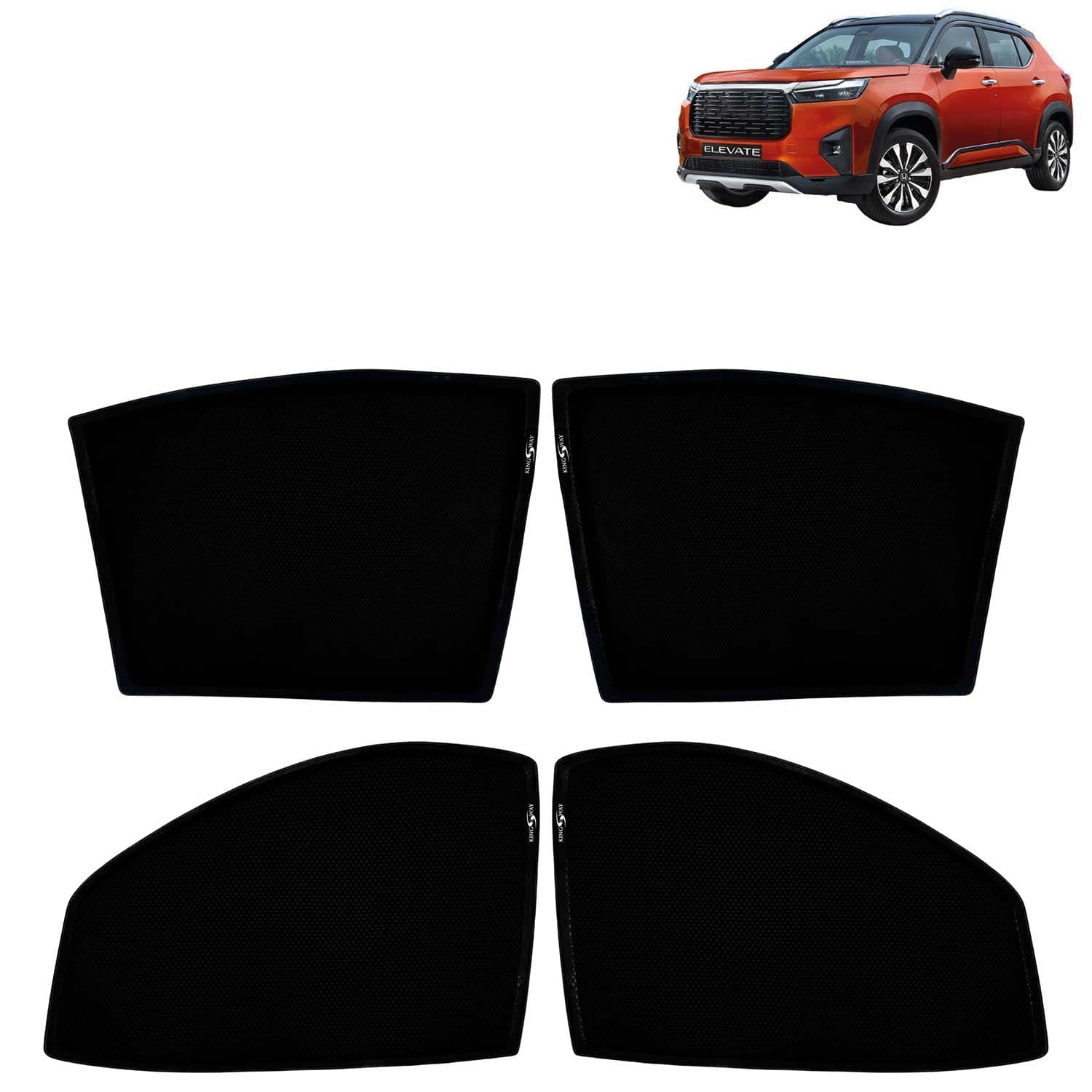 Car Sun Shade Curtains Only Compatible with Honda Elevate (2023 Onwards) | Z-Black Fix-Type (Non-Magnetic) | UV & Heat Protection | Pack of 4 Pcs