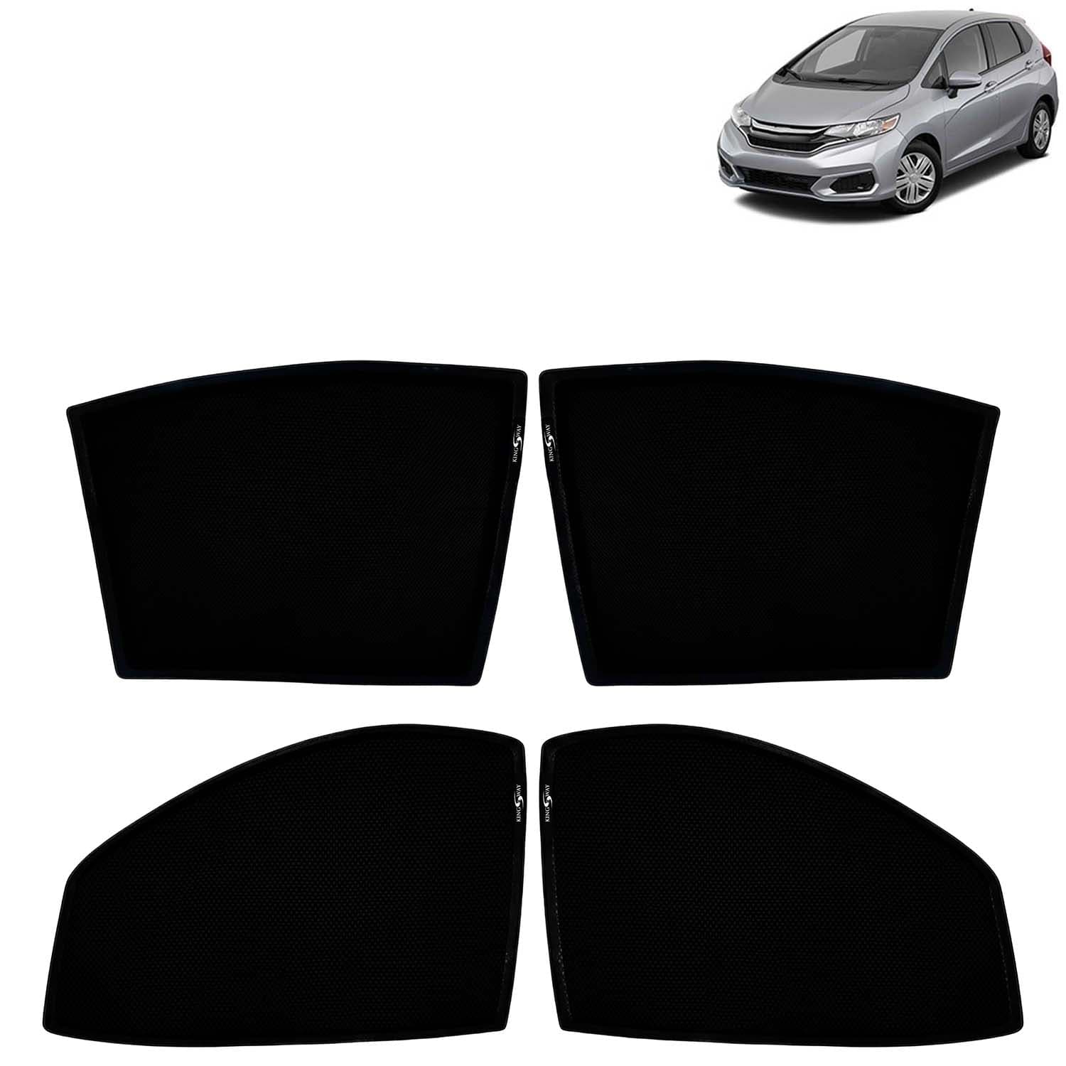 Car Sun Shade Curtains Only Compatible with Honda Jazz (2018 to 2023) | Z-Black Fix-Type (Non-Magnetic) | UV & Heat Protection | Pack of 4 Pcs