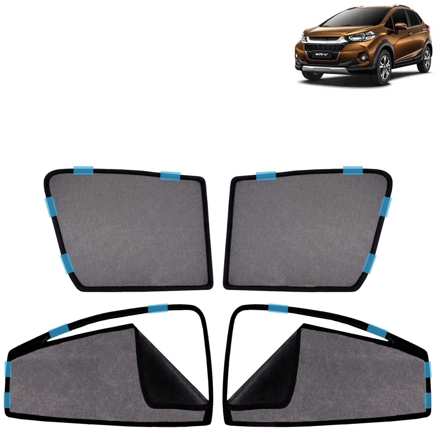 Car Sun Shade Curtains Only Compatible with Honda WRV (2020 to 2023) | Front Window in Half Cut and Rear in Zipper (Magnetic) | UV & Heat Protection | Pack of 4 Pcs